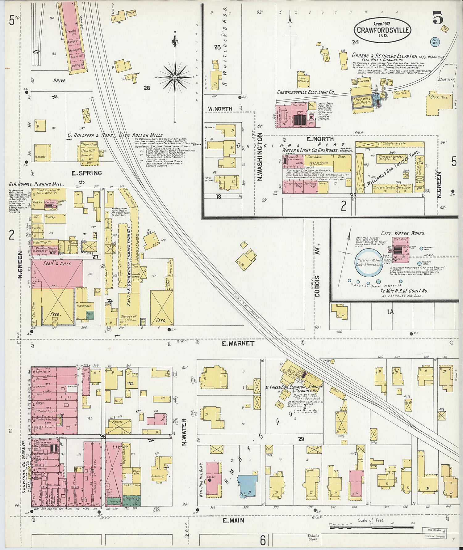 This old map of Crawfordsville, Montgomery County, Indiana was created by Sanborn Map Company in 1902