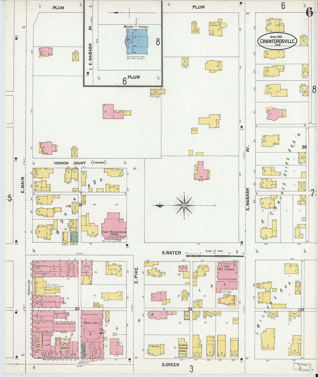 This old map of Crawfordsville, Montgomery County, Indiana was created by Sanborn Map Company in 1902