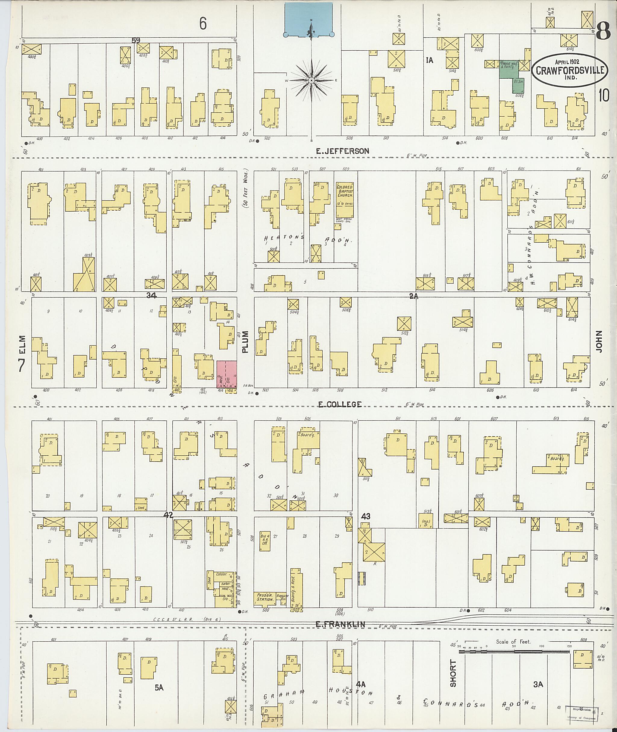 This old map of Crawfordsville, Montgomery County, Indiana was created by Sanborn Map Company in 1902