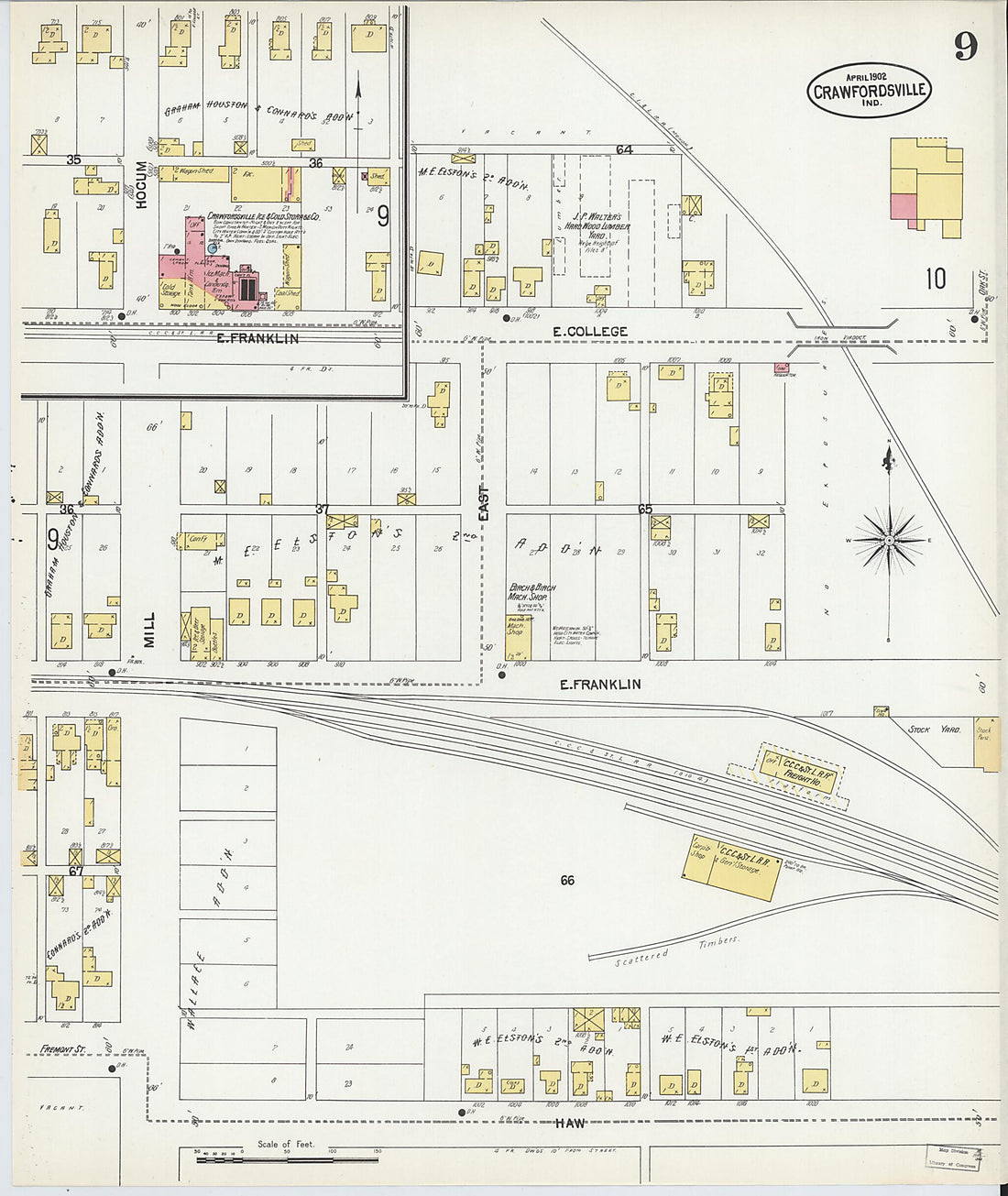 This old map of Crawfordsville, Montgomery County, Indiana was created by Sanborn Map Company in 1902