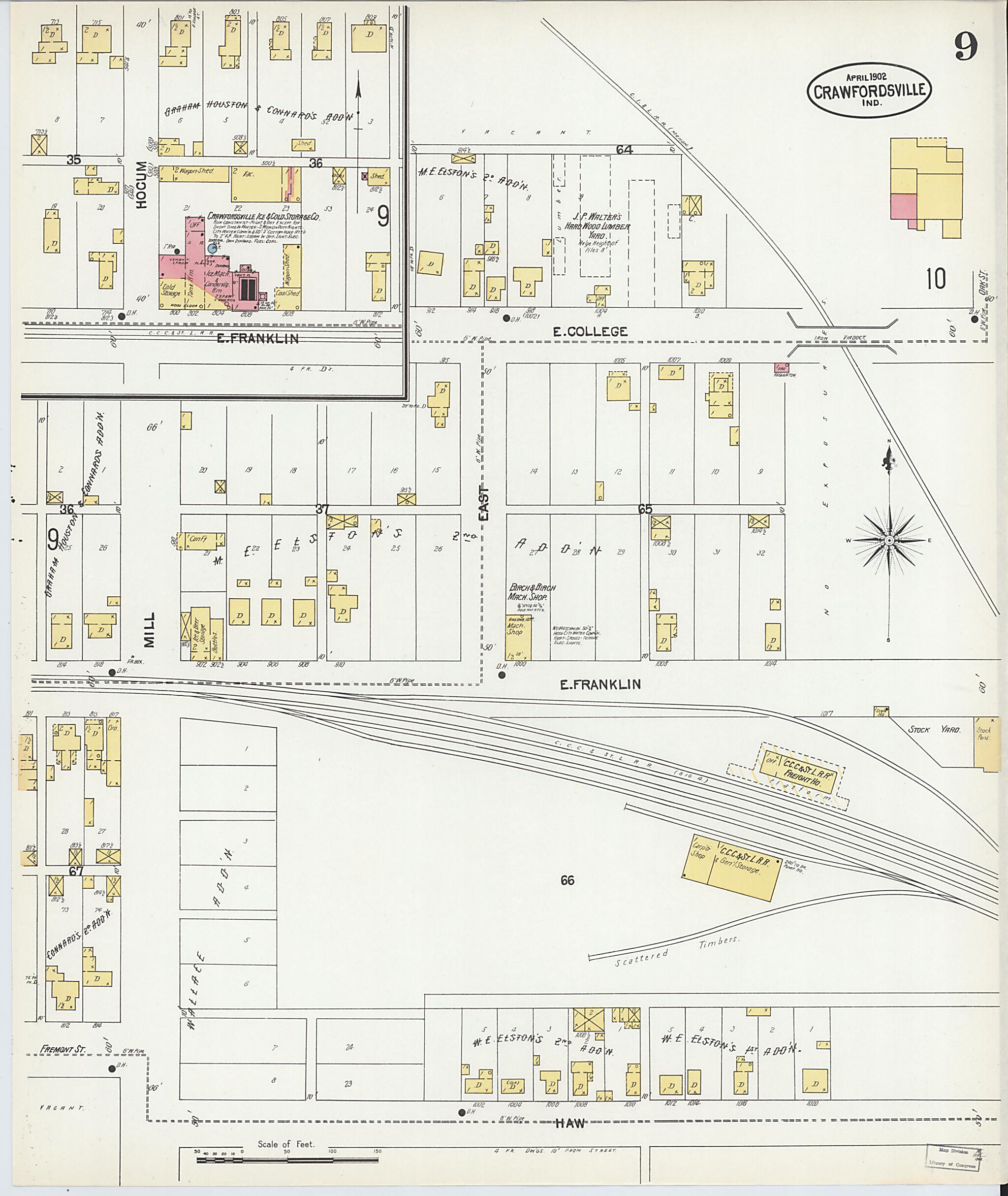 This old map of Crawfordsville, Montgomery County, Indiana was created by Sanborn Map Company in 1902