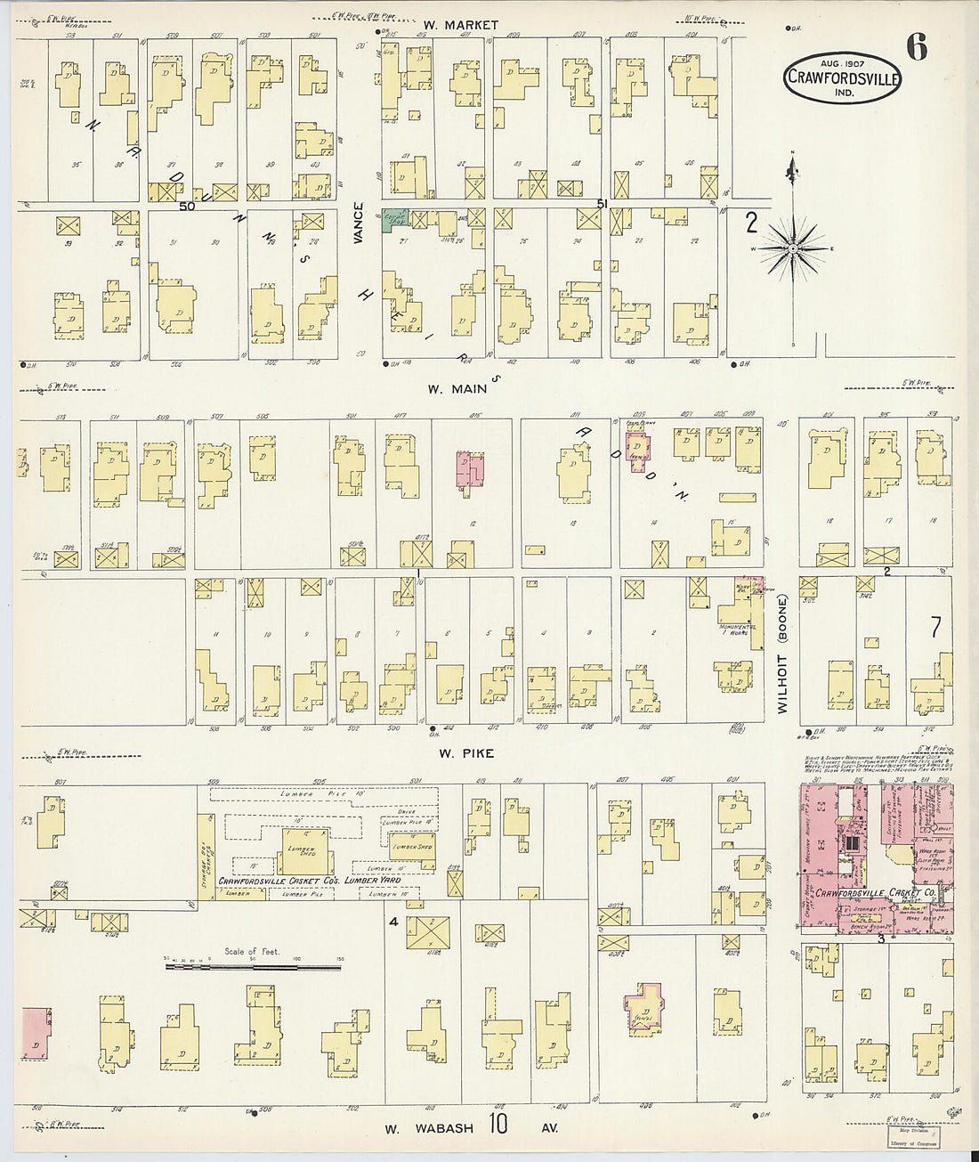 This old map of Crawfordsville, Montgomery County, Indiana was created by Sanborn Map Company in 1907