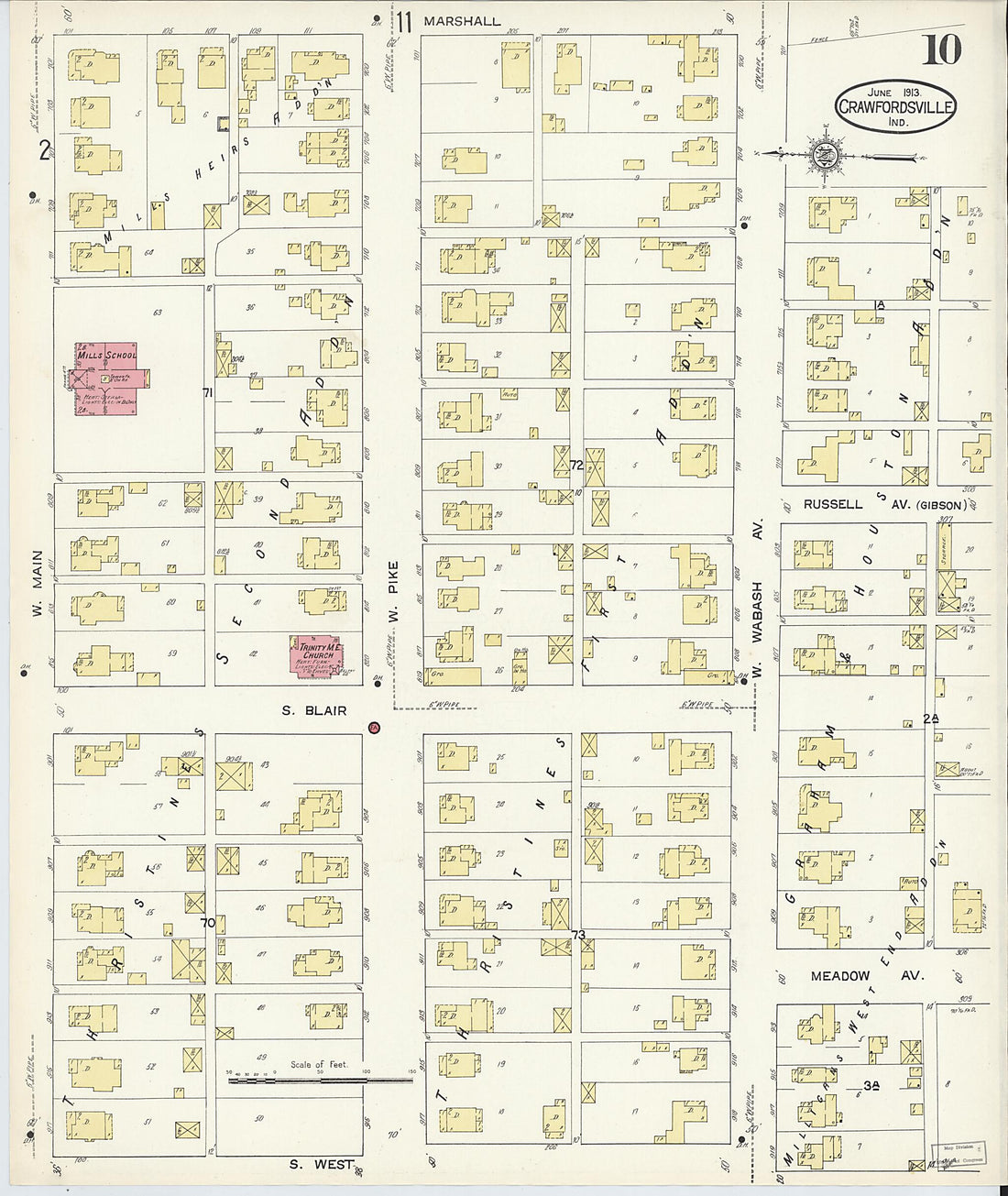 This old map of Crawfordsville, Montgomery County, Indiana was created by Sanborn Map Company in 1913