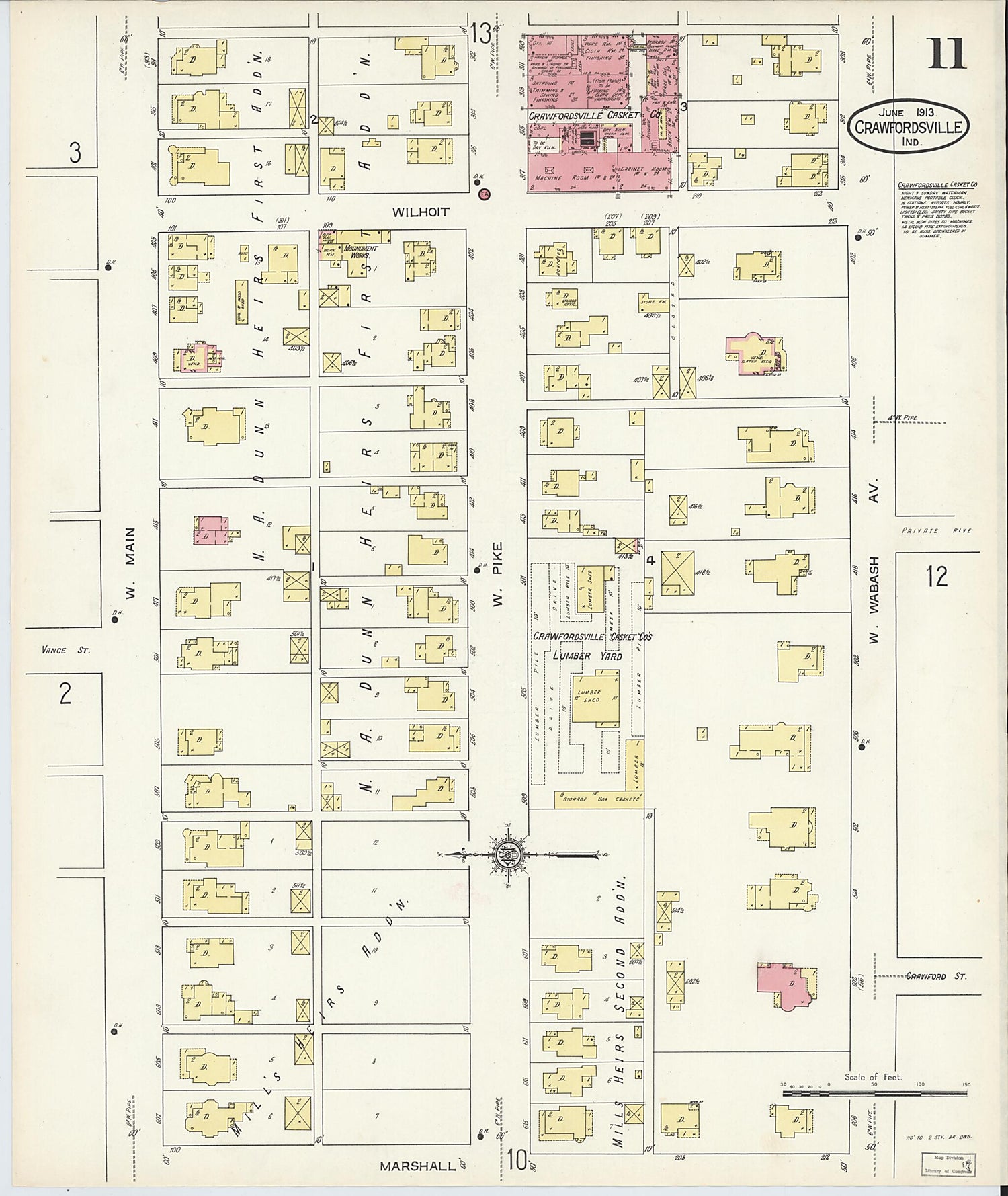 This old map of Crawfordsville, Montgomery County, Indiana was created by Sanborn Map Company in 1913