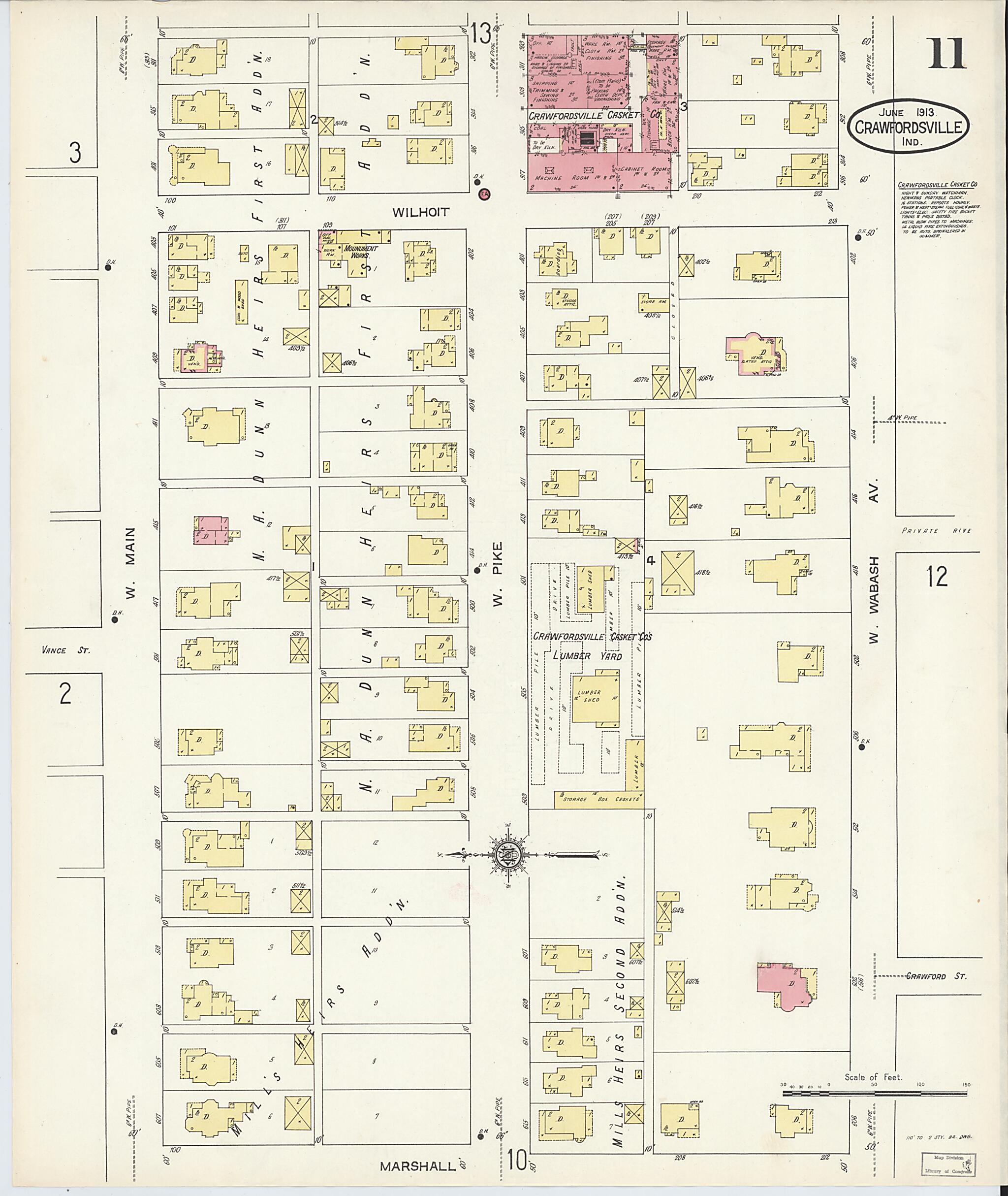 This old map of Crawfordsville, Montgomery County, Indiana was created by Sanborn Map Company in 1913