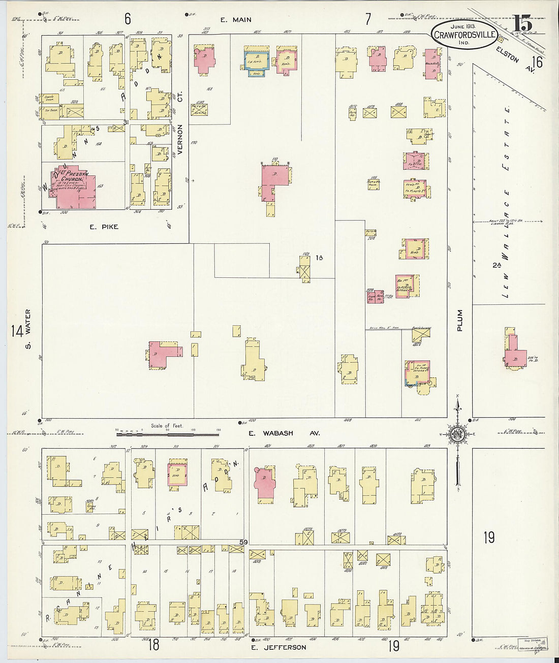 This old map of Crawfordsville, Montgomery County, Indiana was created by Sanborn Map Company in 1913