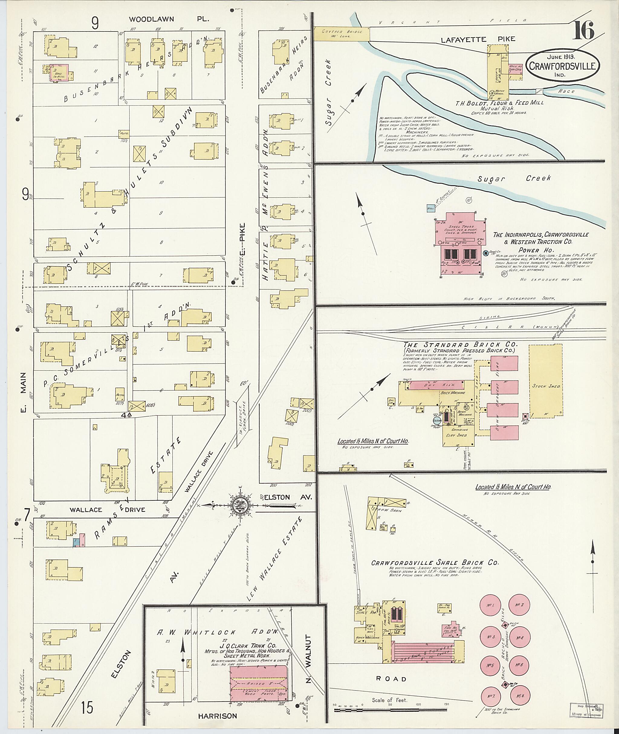 This old map of Crawfordsville, Montgomery County, Indiana was created by Sanborn Map Company in 1913