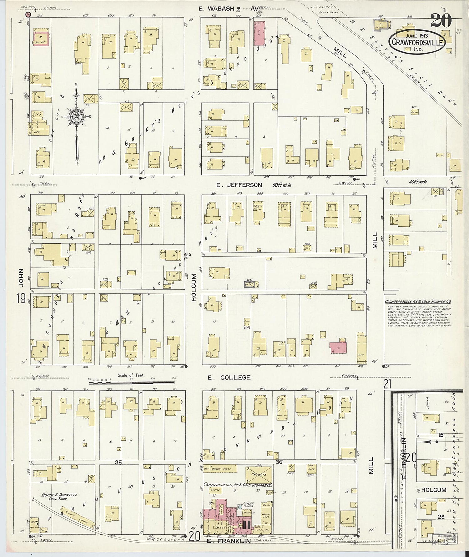 This old map of Crawfordsville, Montgomery County, Indiana was created by Sanborn Map Company in 1913