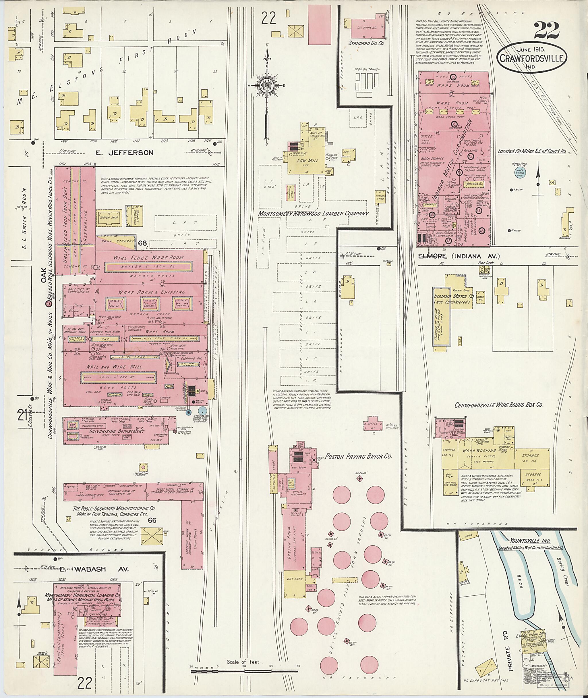 This old map of Crawfordsville, Montgomery County, Indiana was created by Sanborn Map Company in 1913