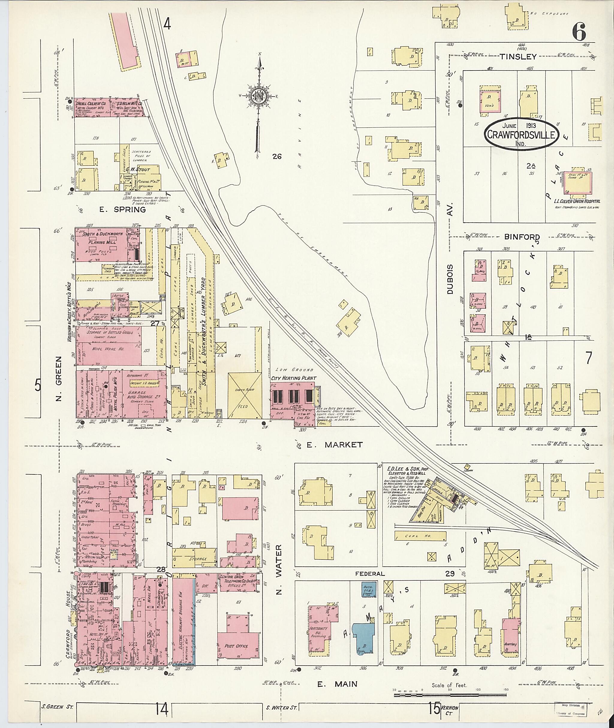 This old map of Crawfordsville, Montgomery County, Indiana was created by Sanborn Map Company in 1913