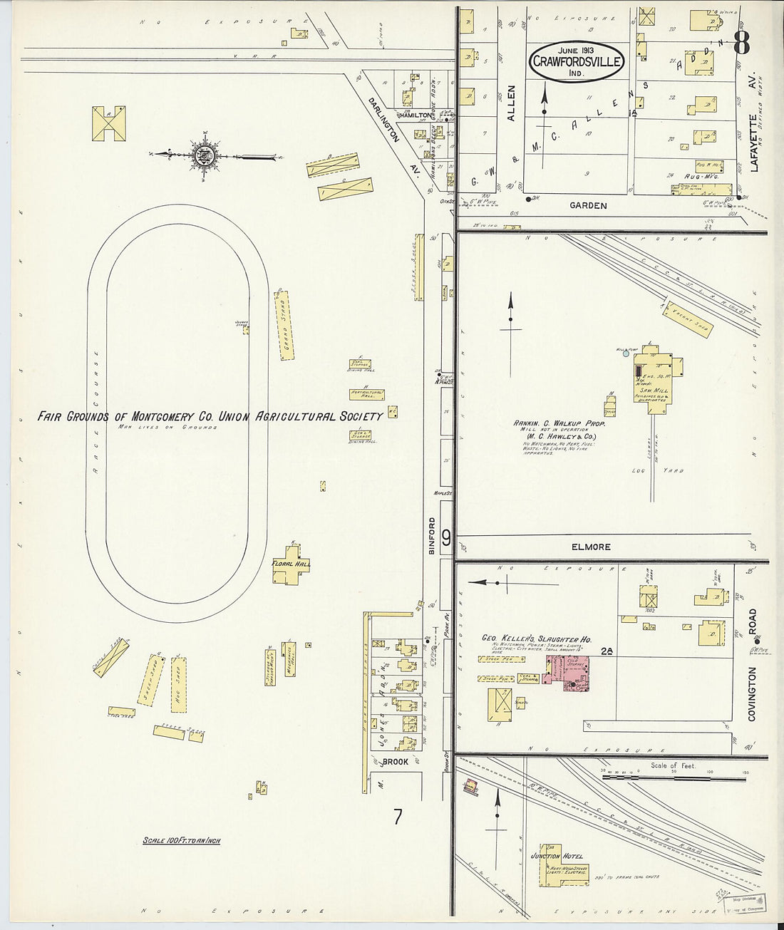 This old map of Crawfordsville, Montgomery County, Indiana was created by Sanborn Map Company in 1913