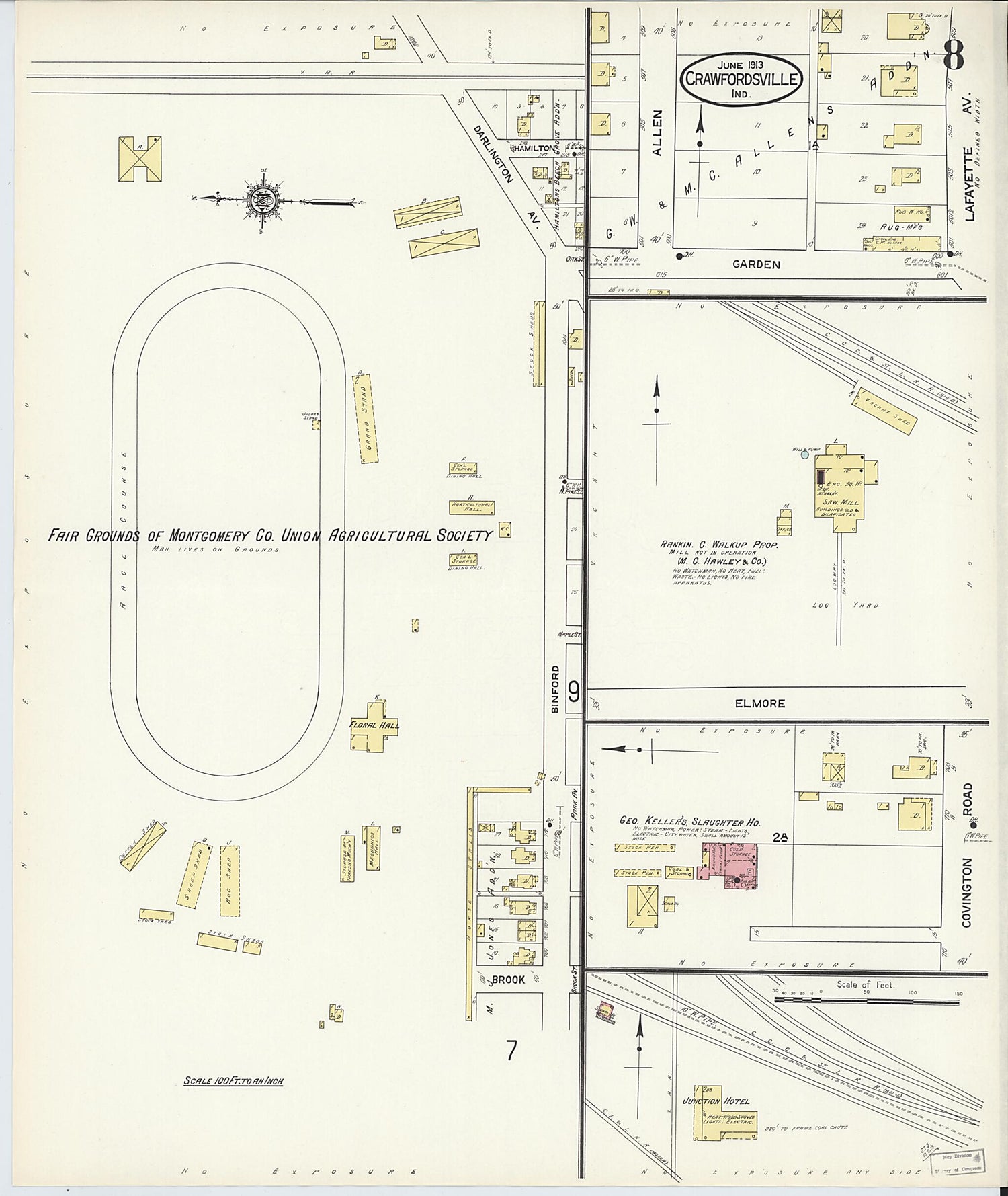 This old map of Crawfordsville, Montgomery County, Indiana was created by Sanborn Map Company in 1913