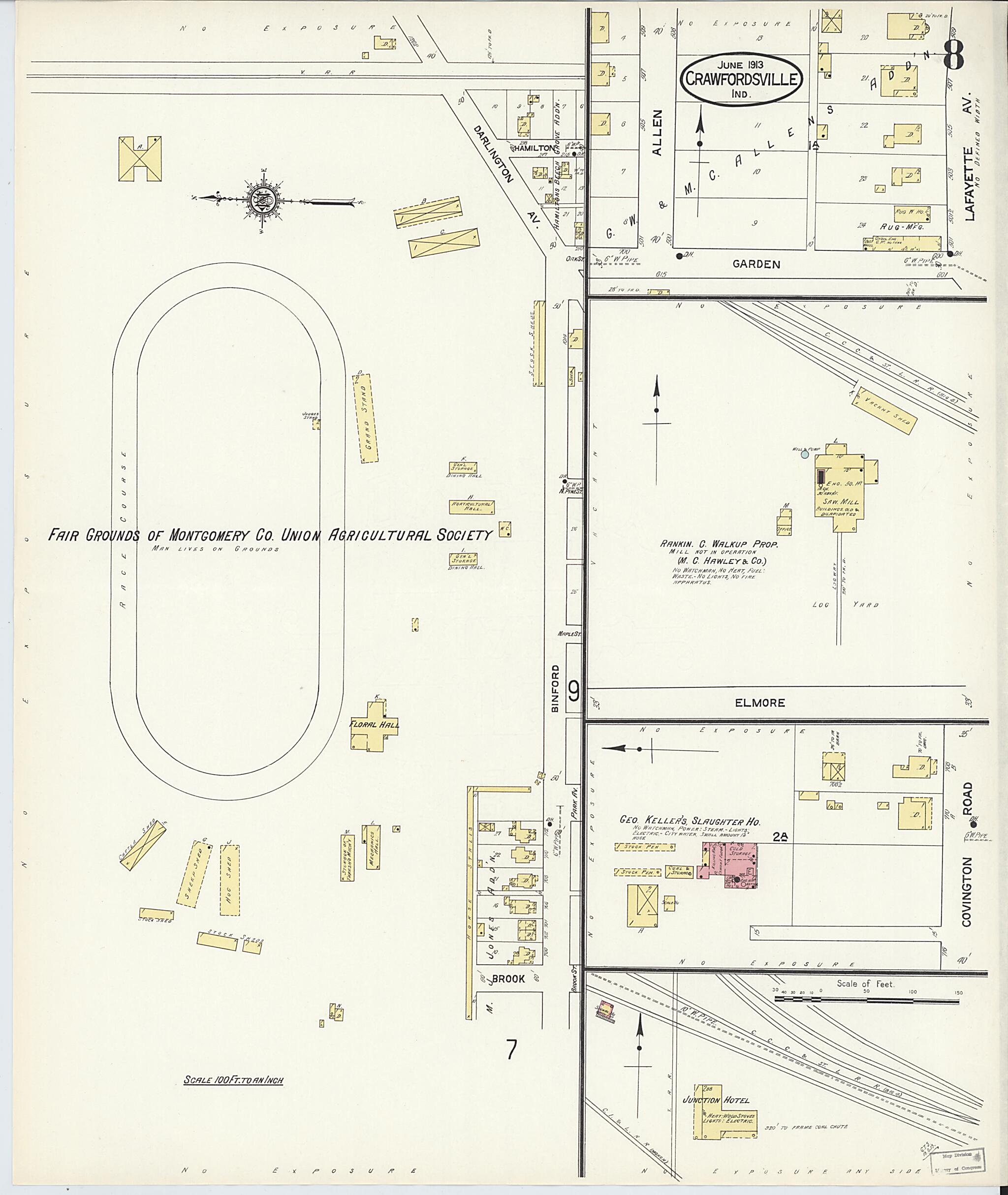 This old map of Crawfordsville, Montgomery County, Indiana was created by Sanborn Map Company in 1913