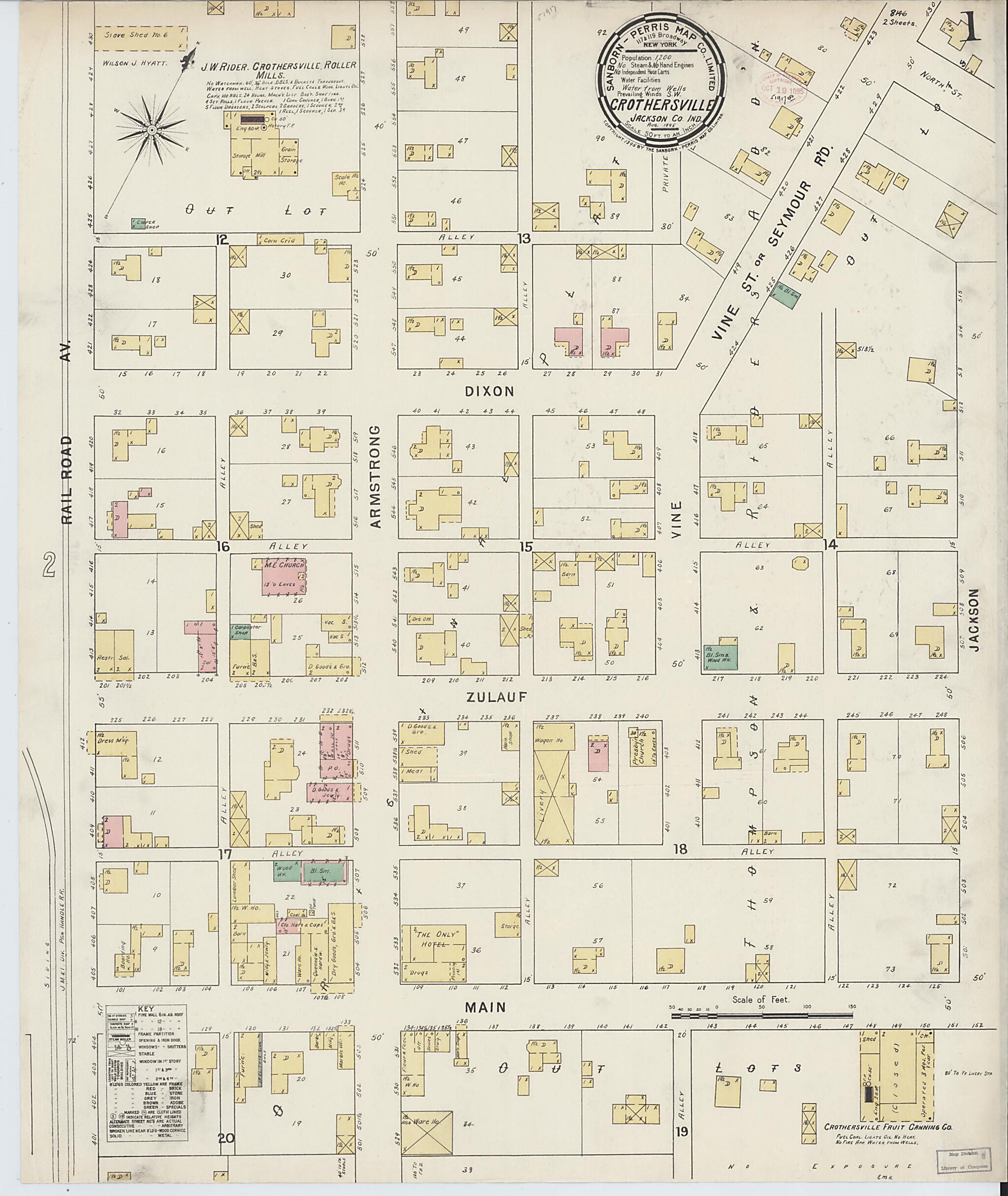 This old map of Crothersville, Jackson County, Indiana was created by Sanborn Map Company in 1895