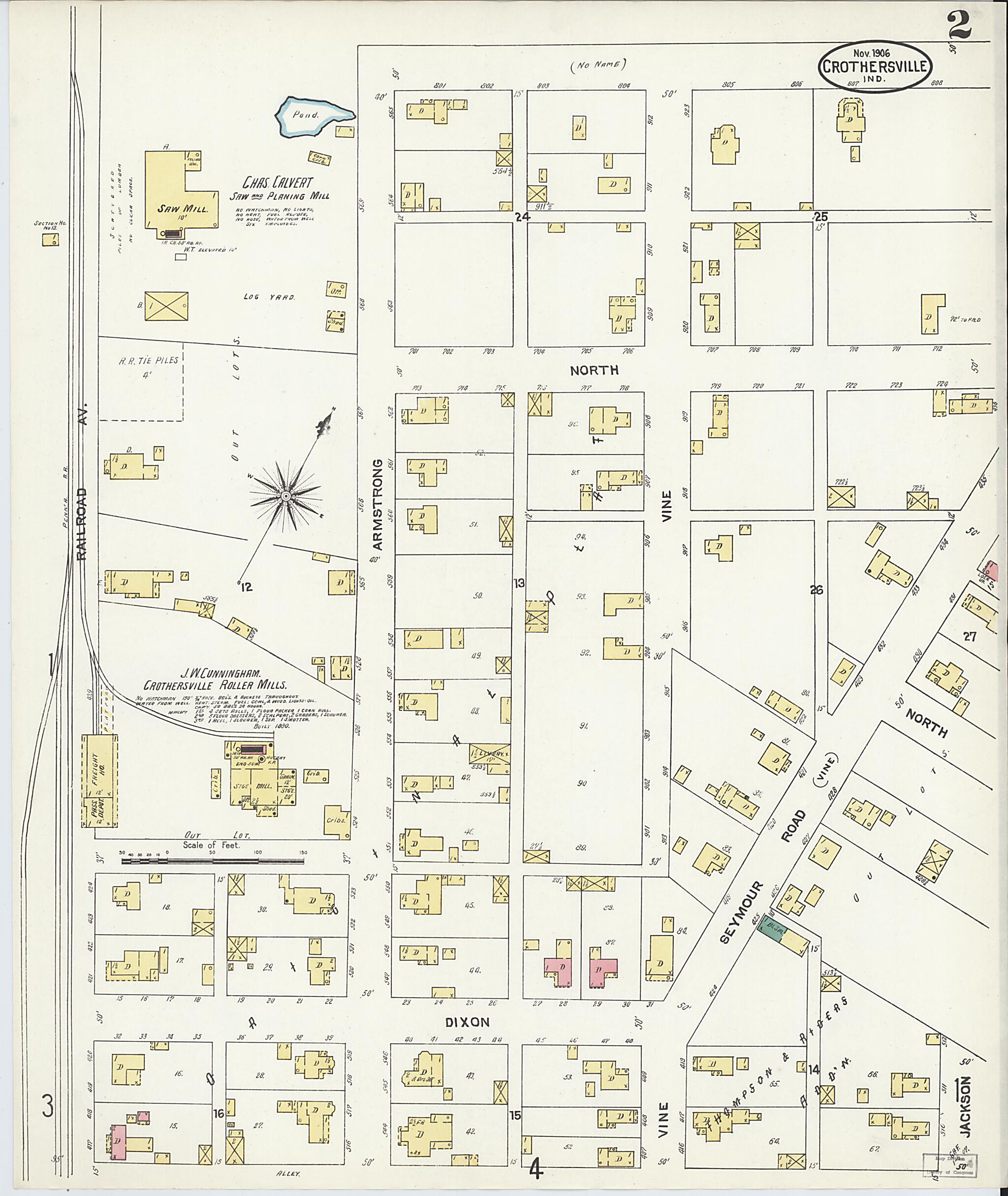 This old map of Crothersville, Jackson County, Indiana was created by Sanborn Map Company in 1906