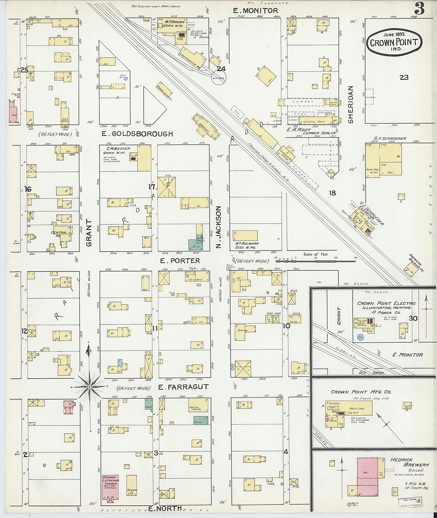 This old map of Crown Point, Lake County, Indiana was created by Sanborn Map Company in 1892