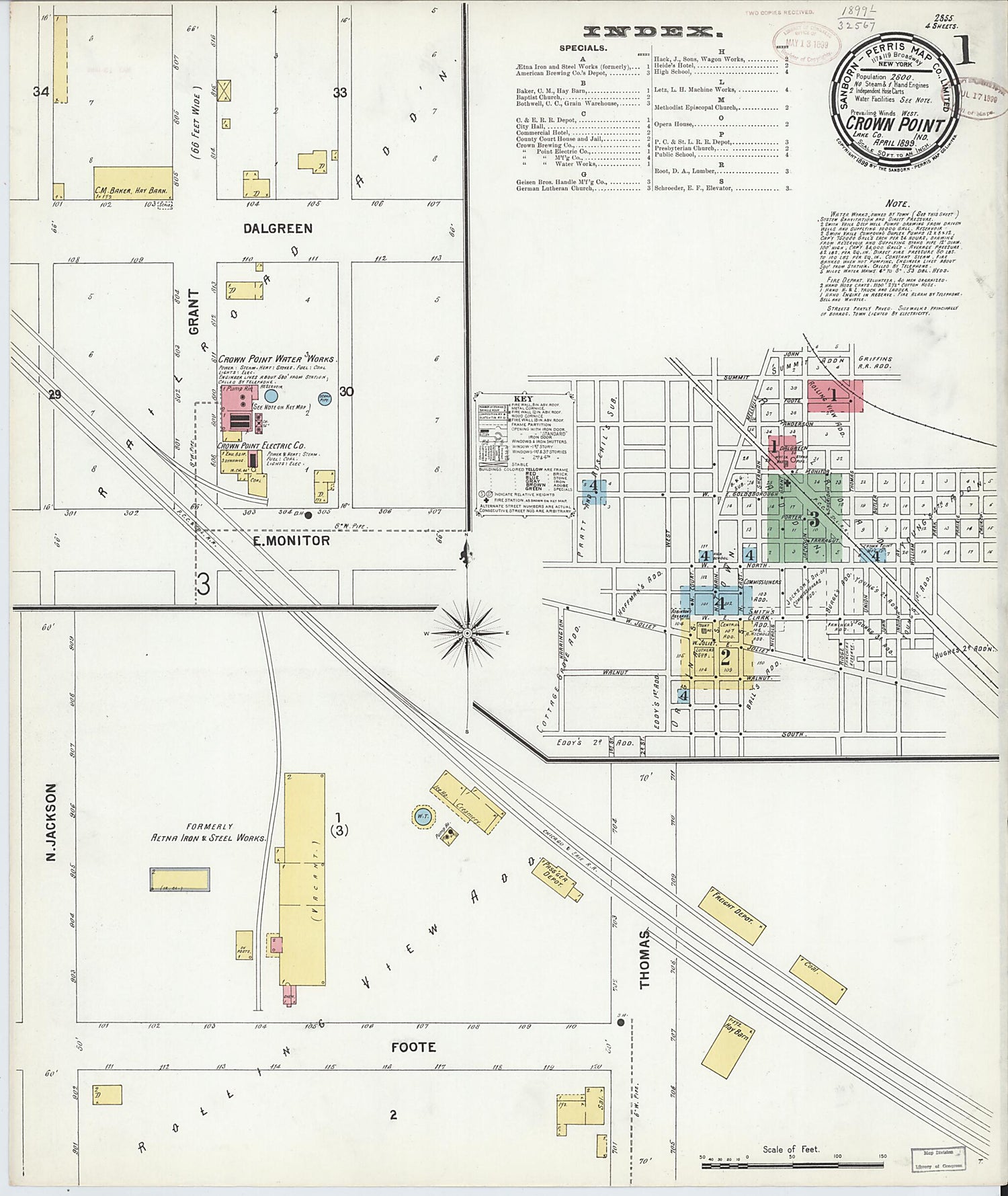 This old map of Crown Point, Lake County, Indiana was created by Sanborn Map Company in 1899