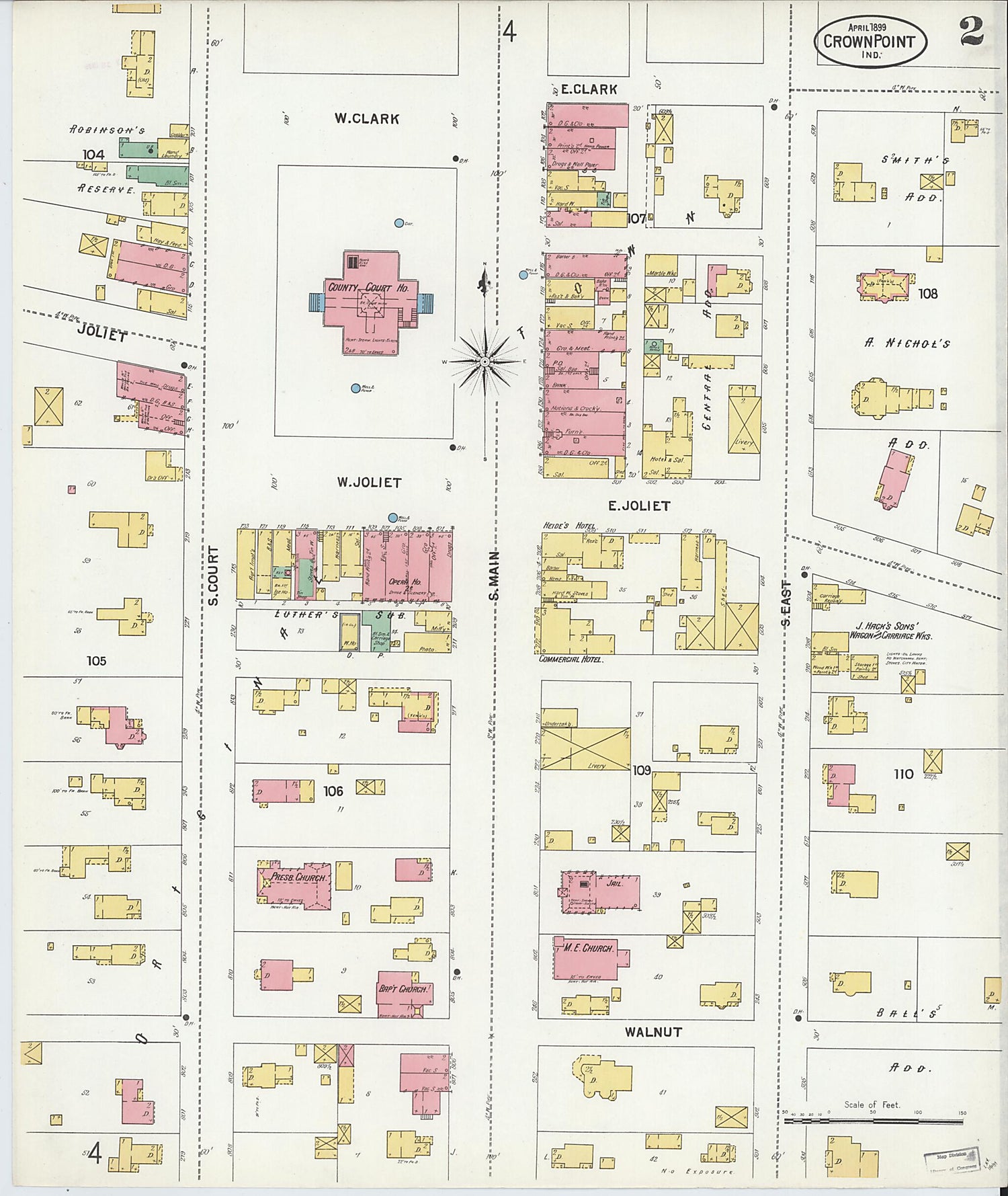 This old map of Crown Point, Lake County, Indiana was created by Sanborn Map Company in 1899