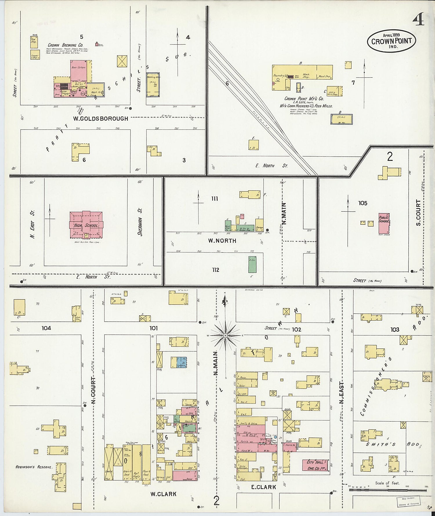 This old map of Crown Point, Lake County, Indiana was created by Sanborn Map Company in 1899