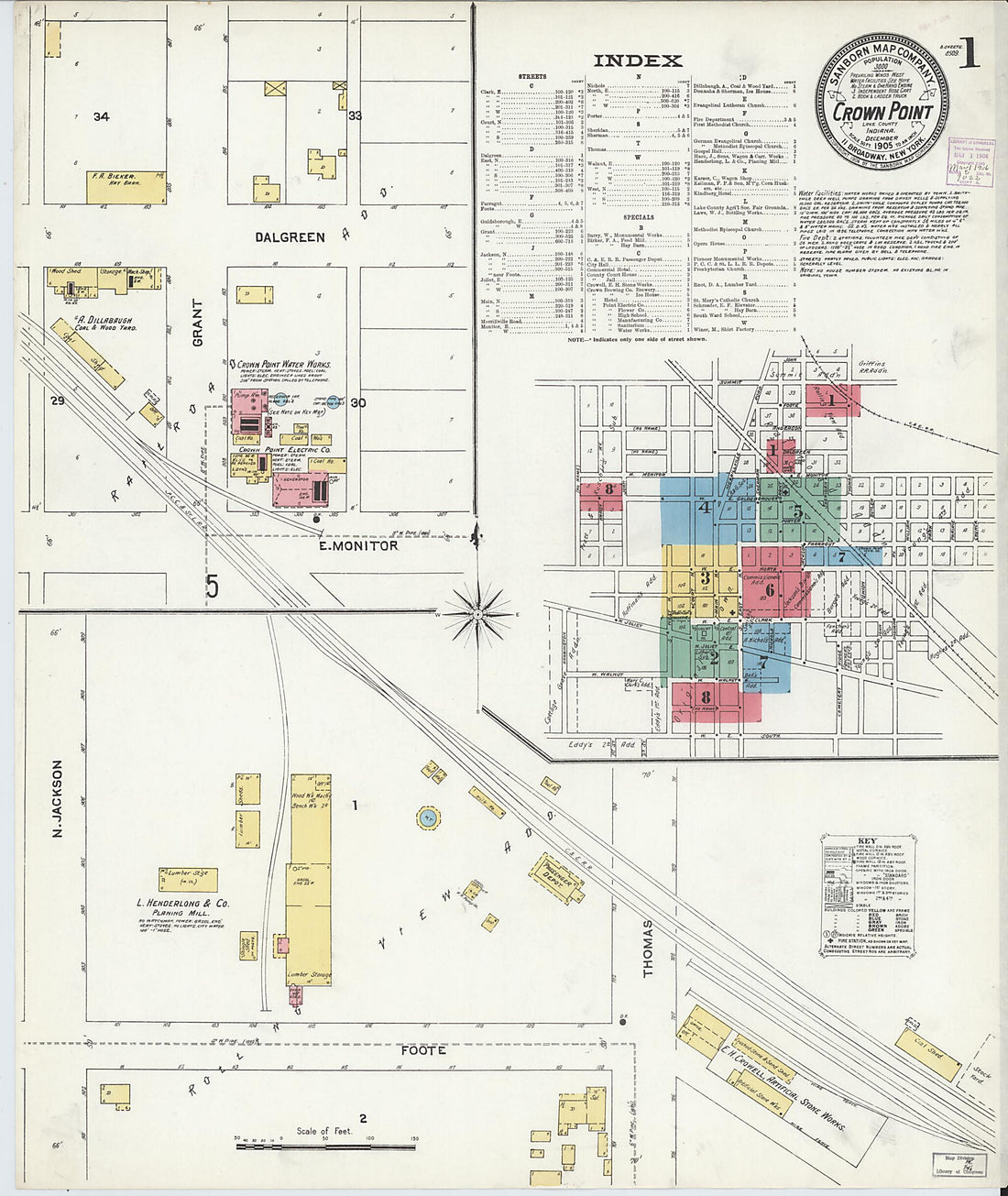 This old map of Crown Point, Lake County, Indiana was created by Sanborn Map Company in 1905