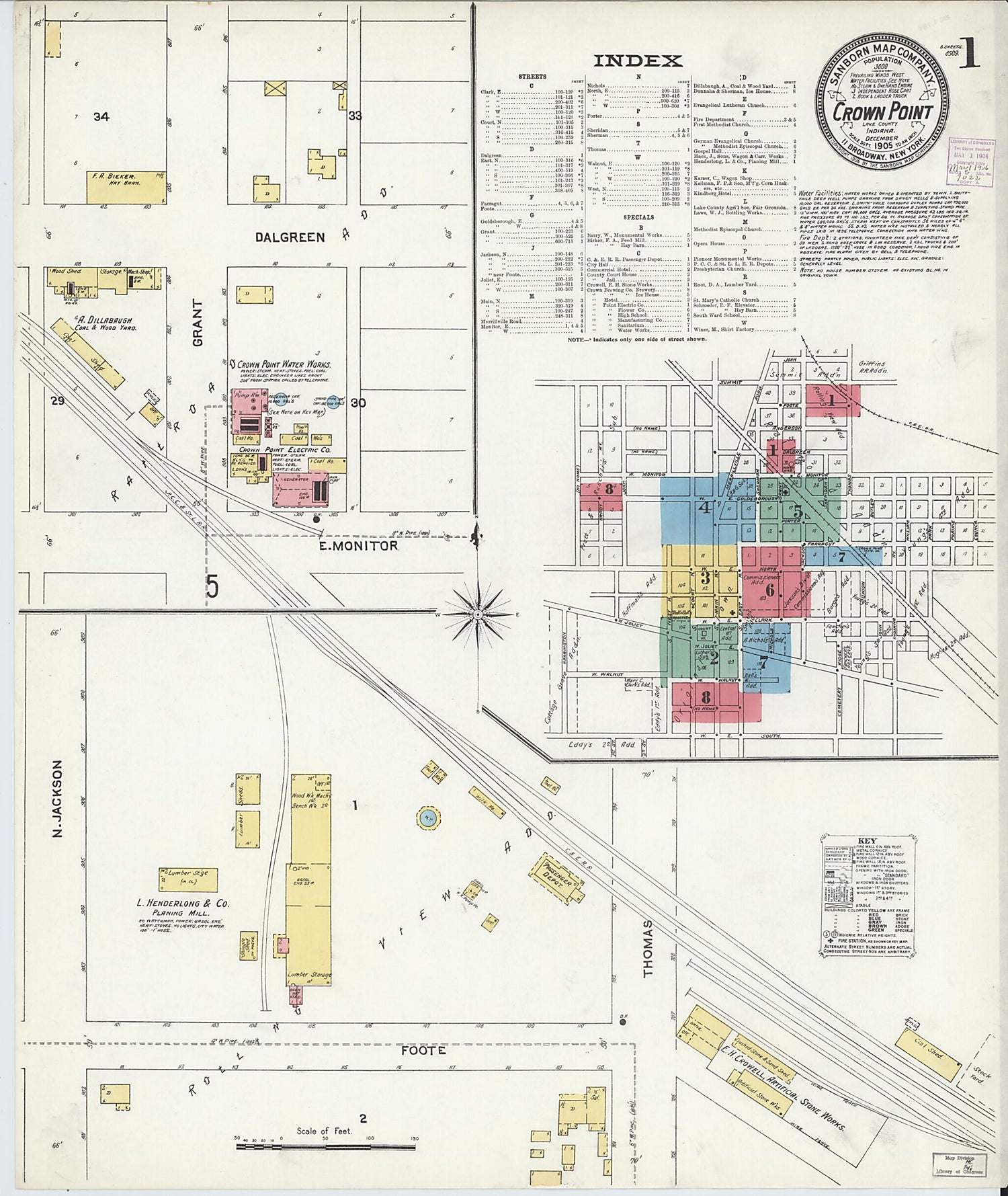 This old map of Crown Point, Lake County, Indiana was created by Sanborn Map Company in 1905