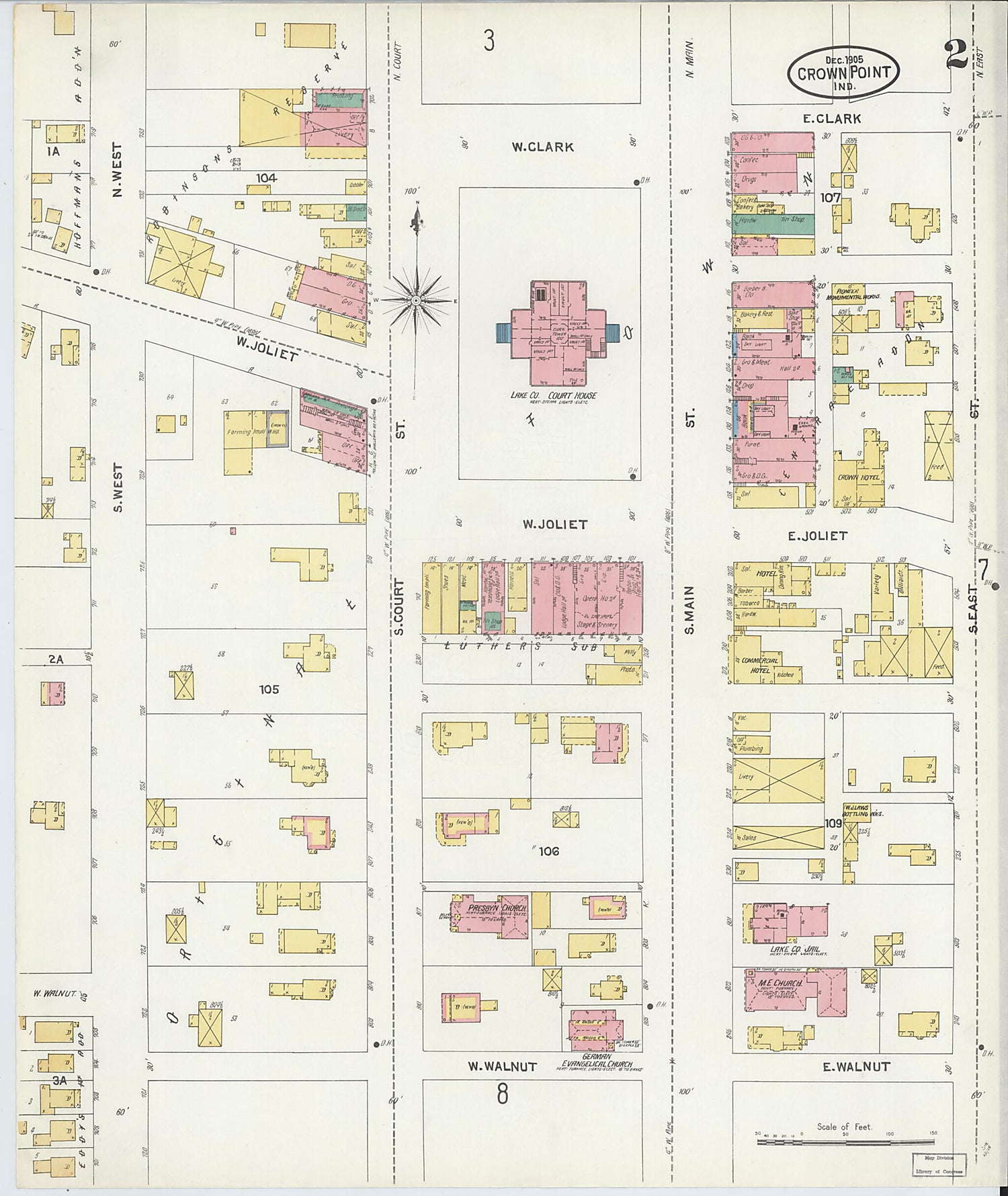 This old map of Crown Point, Lake County, Indiana was created by Sanborn Map Company in 1905