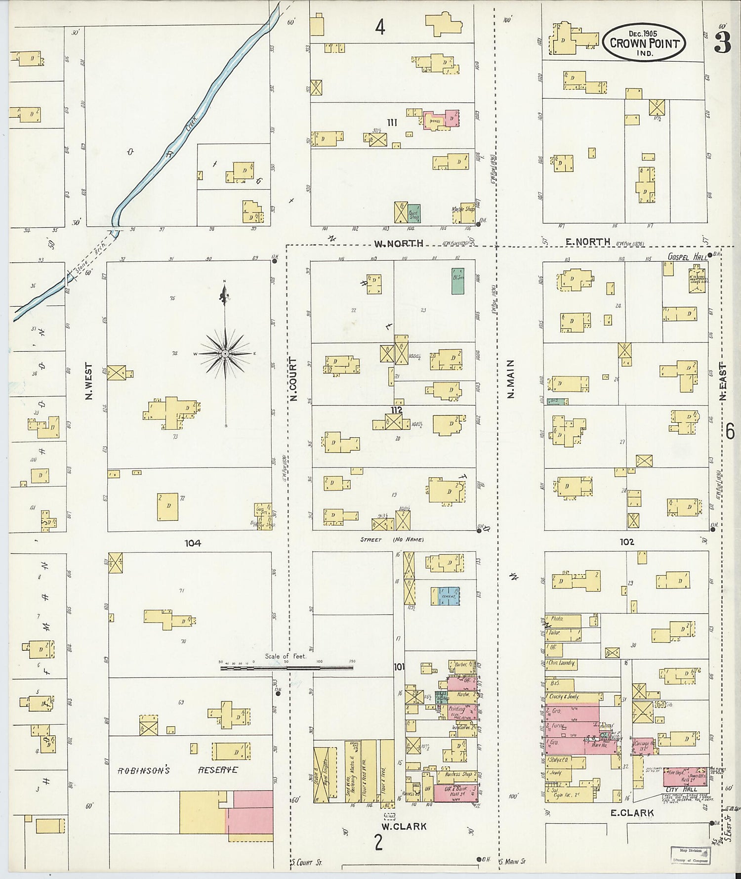 This old map of Crown Point, Lake County, Indiana was created by Sanborn Map Company in 1905