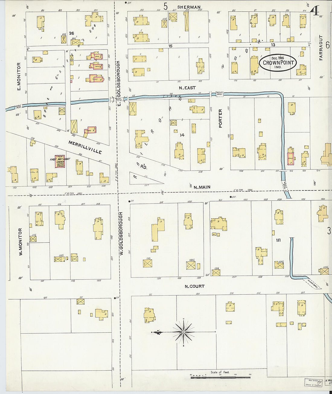 This old map of Crown Point, Lake County, Indiana was created by Sanborn Map Company in 1905