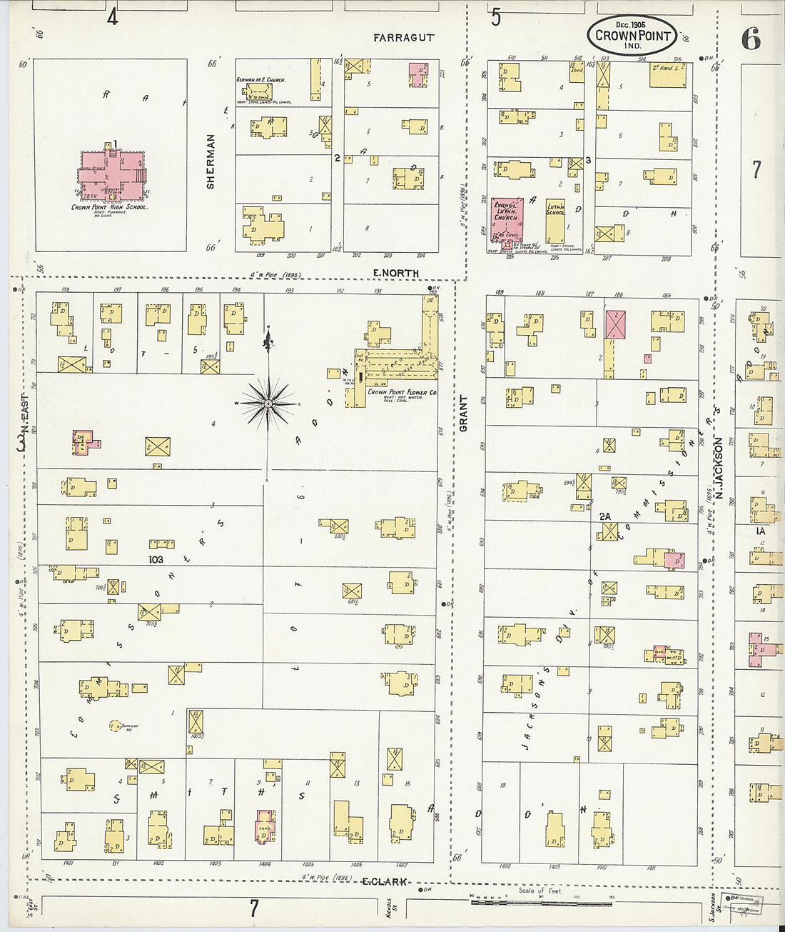 This old map of Crown Point, Lake County, Indiana was created by Sanborn Map Company in 1905