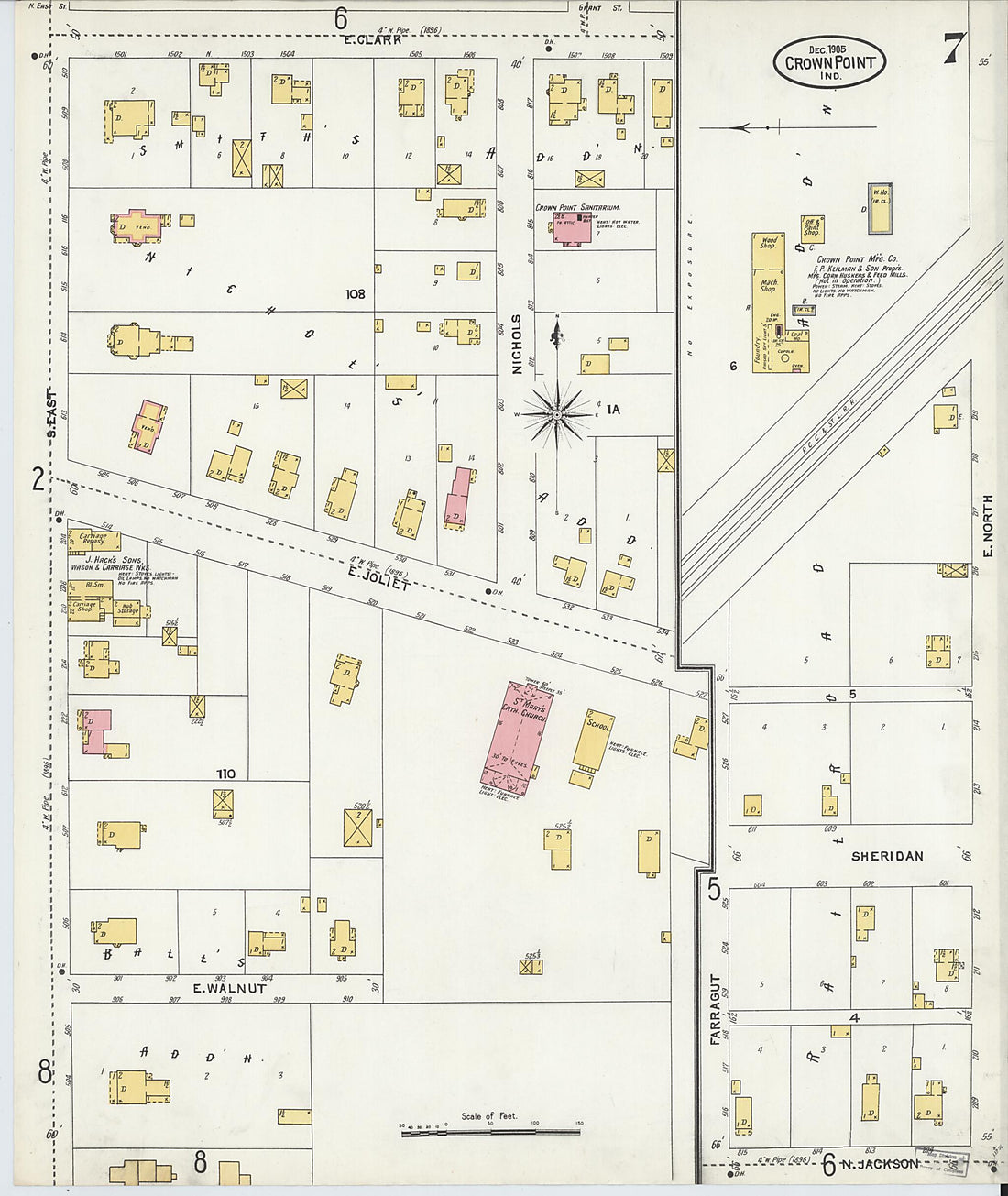 This old map of Crown Point, Lake County, Indiana was created by Sanborn Map Company in 1905