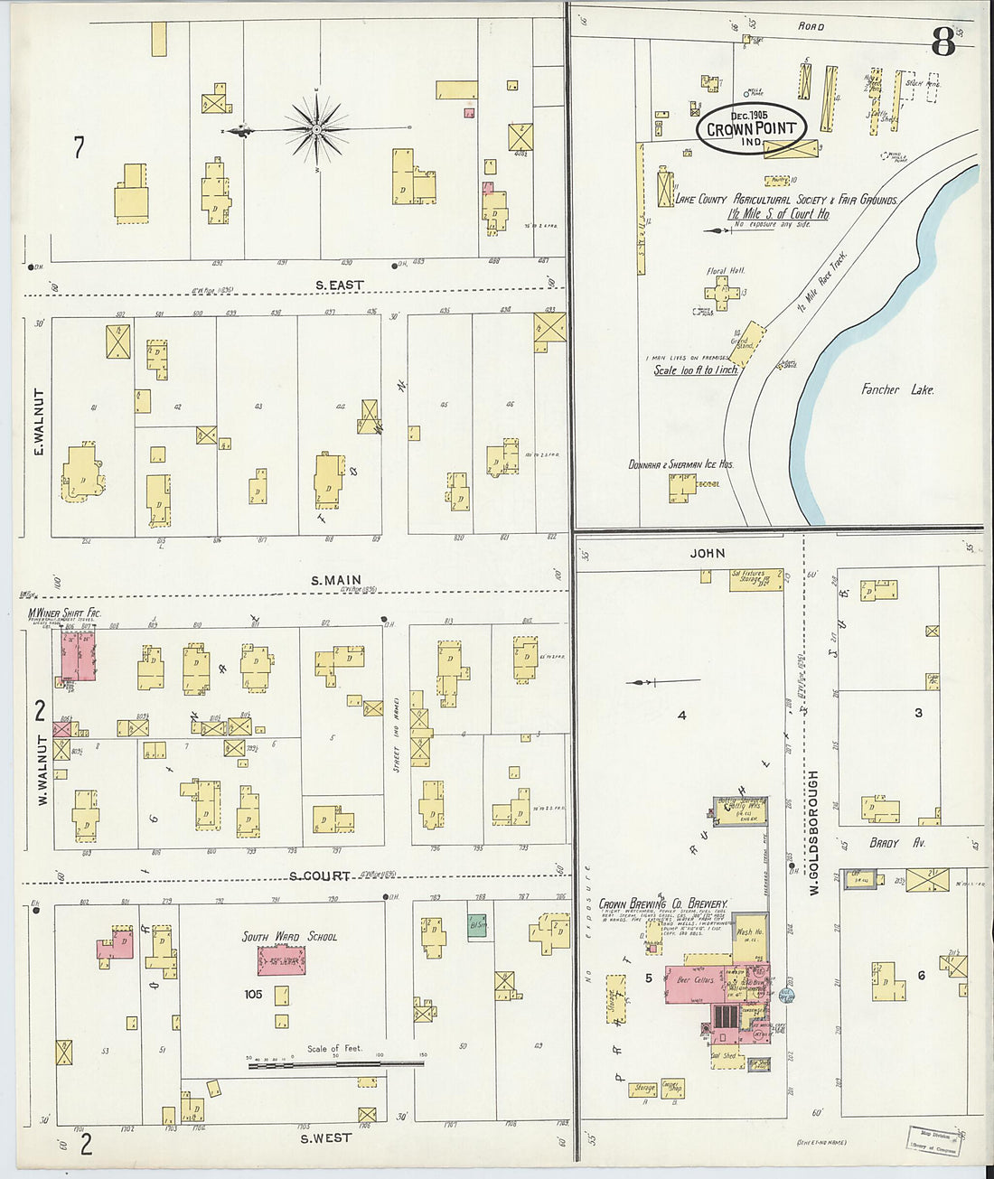 This old map of Crown Point, Lake County, Indiana was created by Sanborn Map Company in 1905