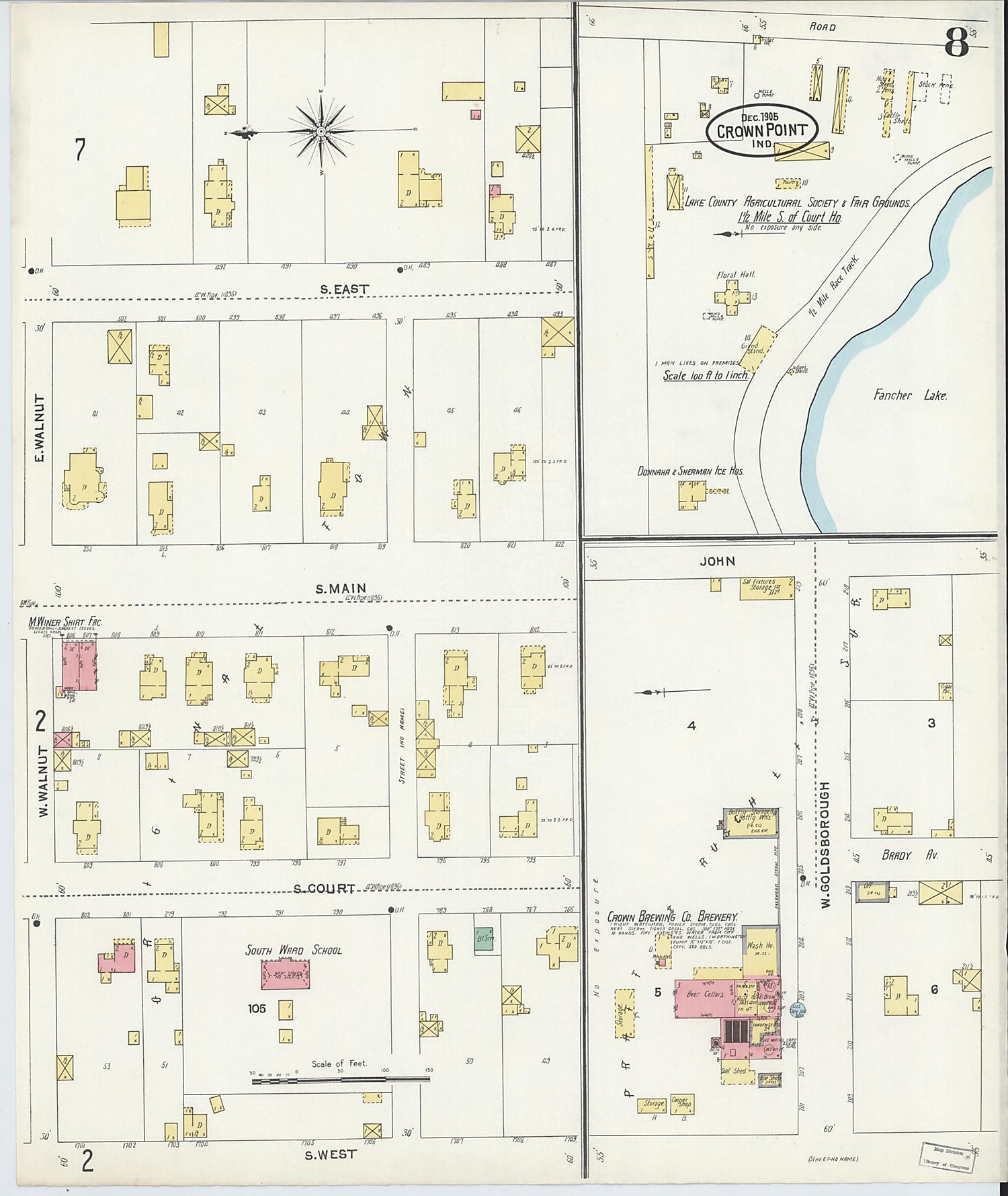 This old map of Crown Point, Lake County, Indiana was created by Sanborn Map Company in 1905