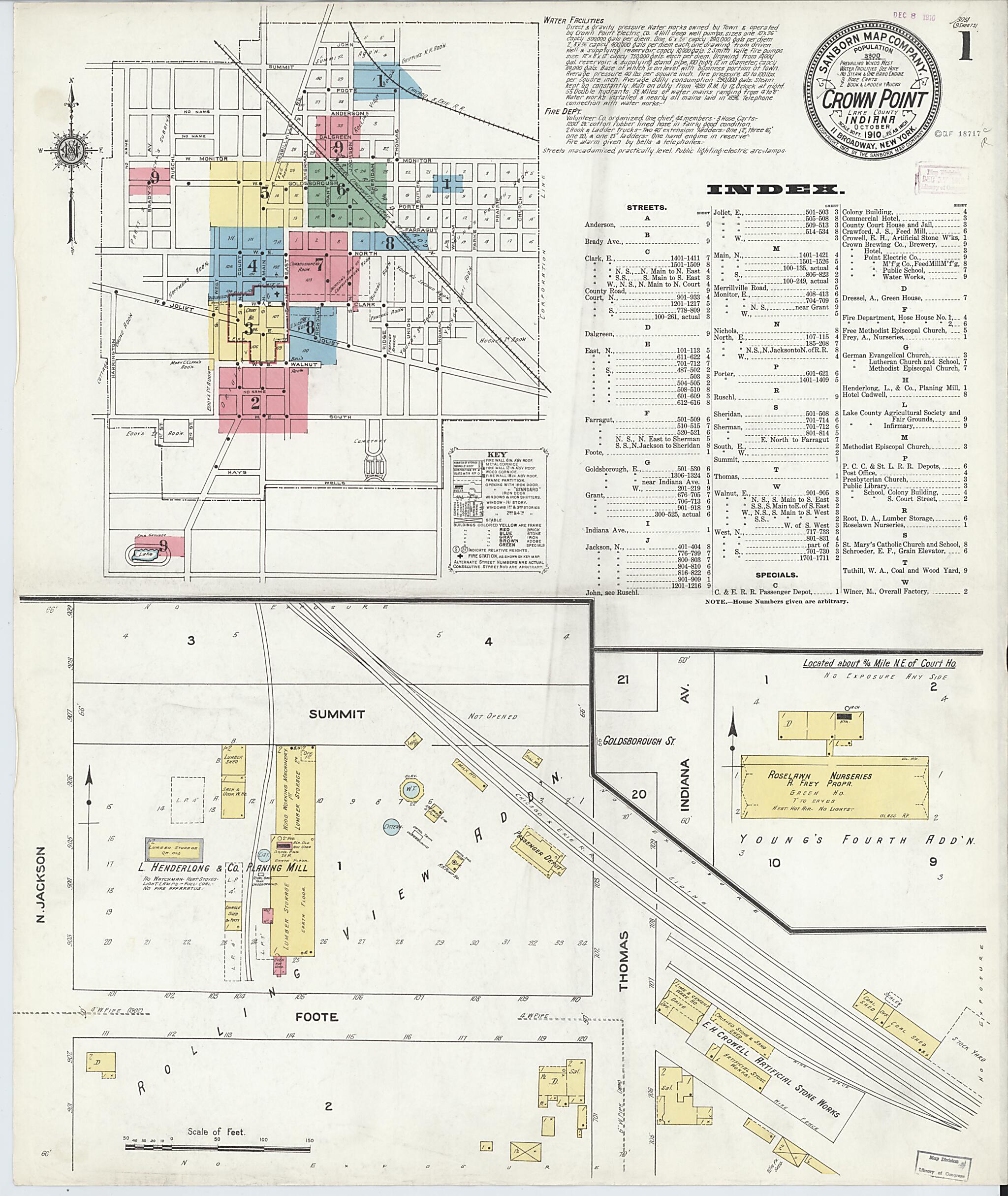 This old map of Crown Point, Lake County, Indiana was created by Sanborn Map Company in 1910