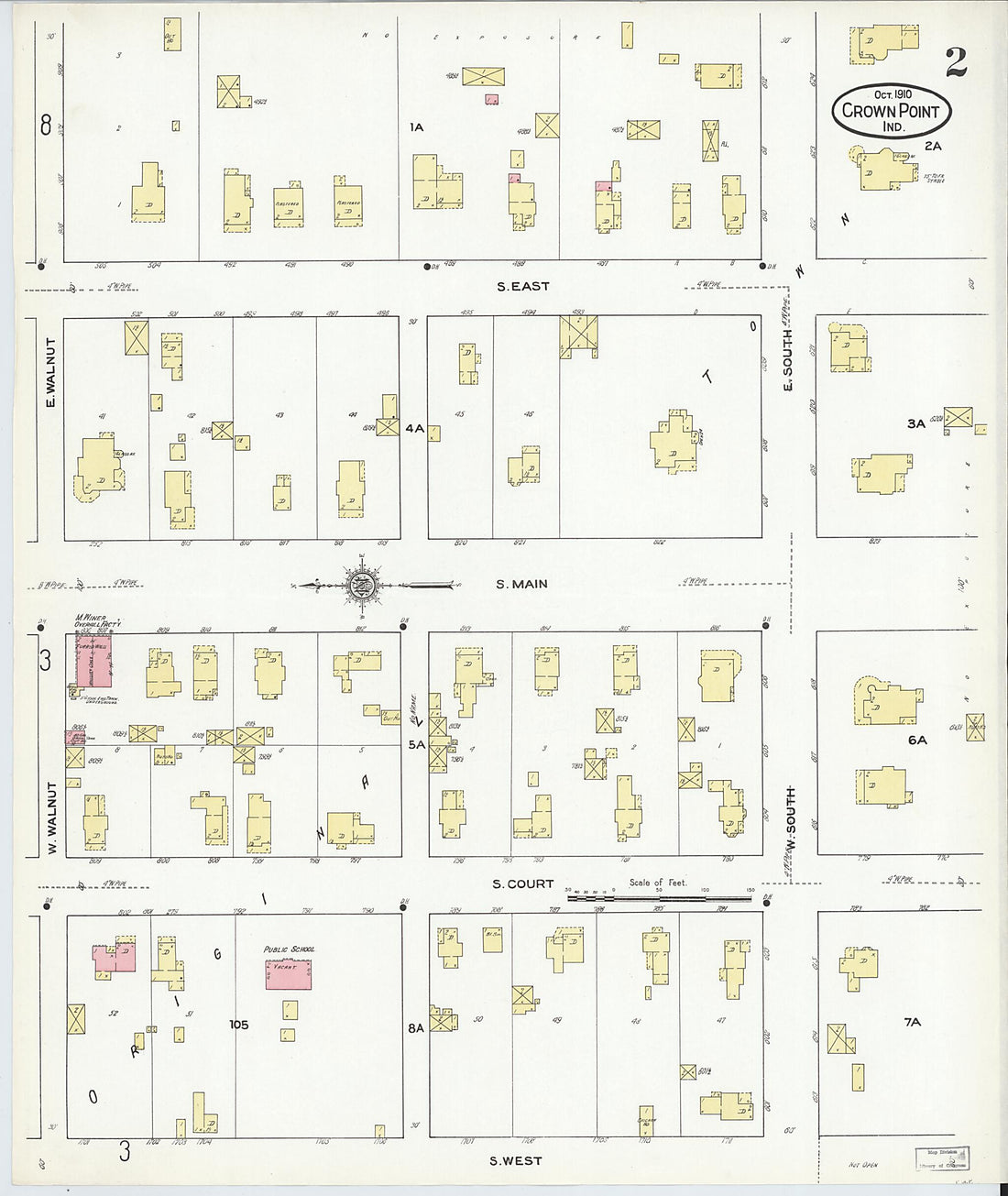 This old map of Crown Point, Lake County, Indiana was created by Sanborn Map Company in 1910