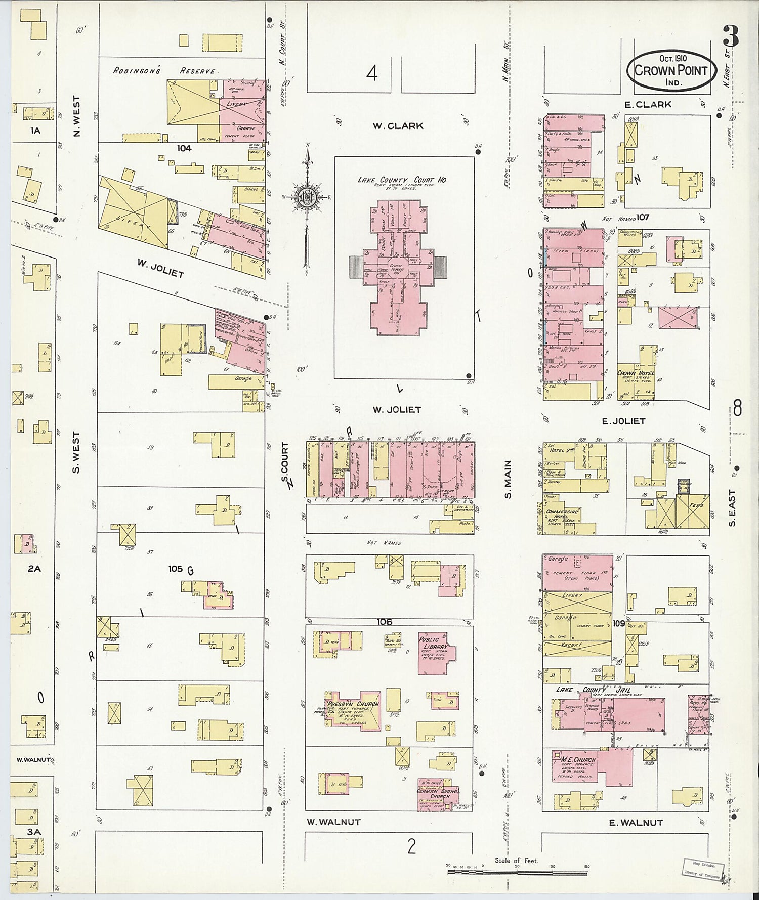 This old map of Crown Point, Lake County, Indiana was created by Sanborn Map Company in 1910