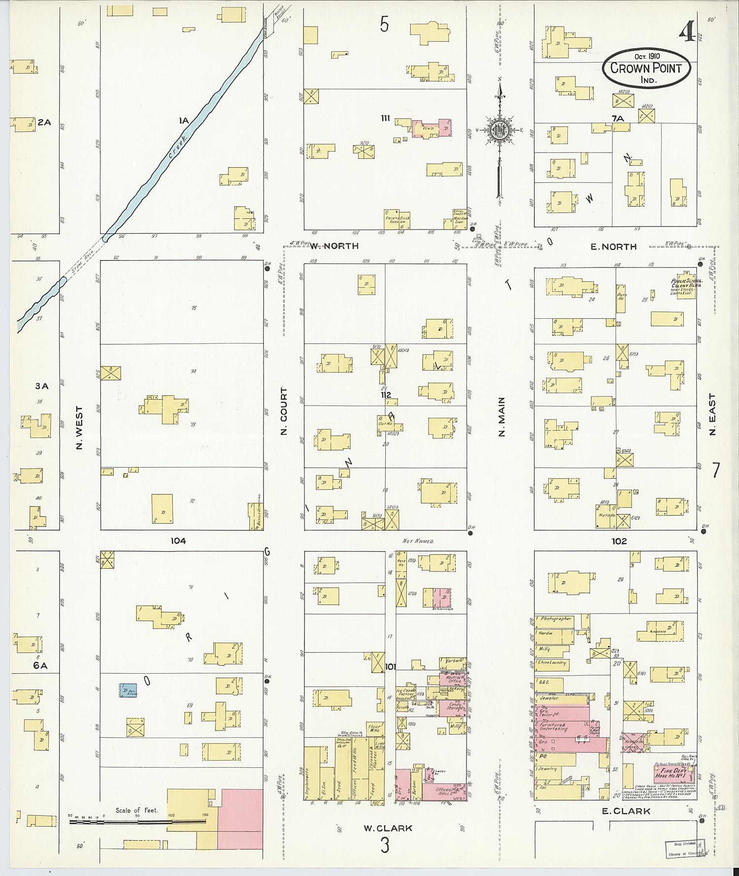 This old map of Crown Point, Lake County, Indiana was created by Sanborn Map Company in 1910