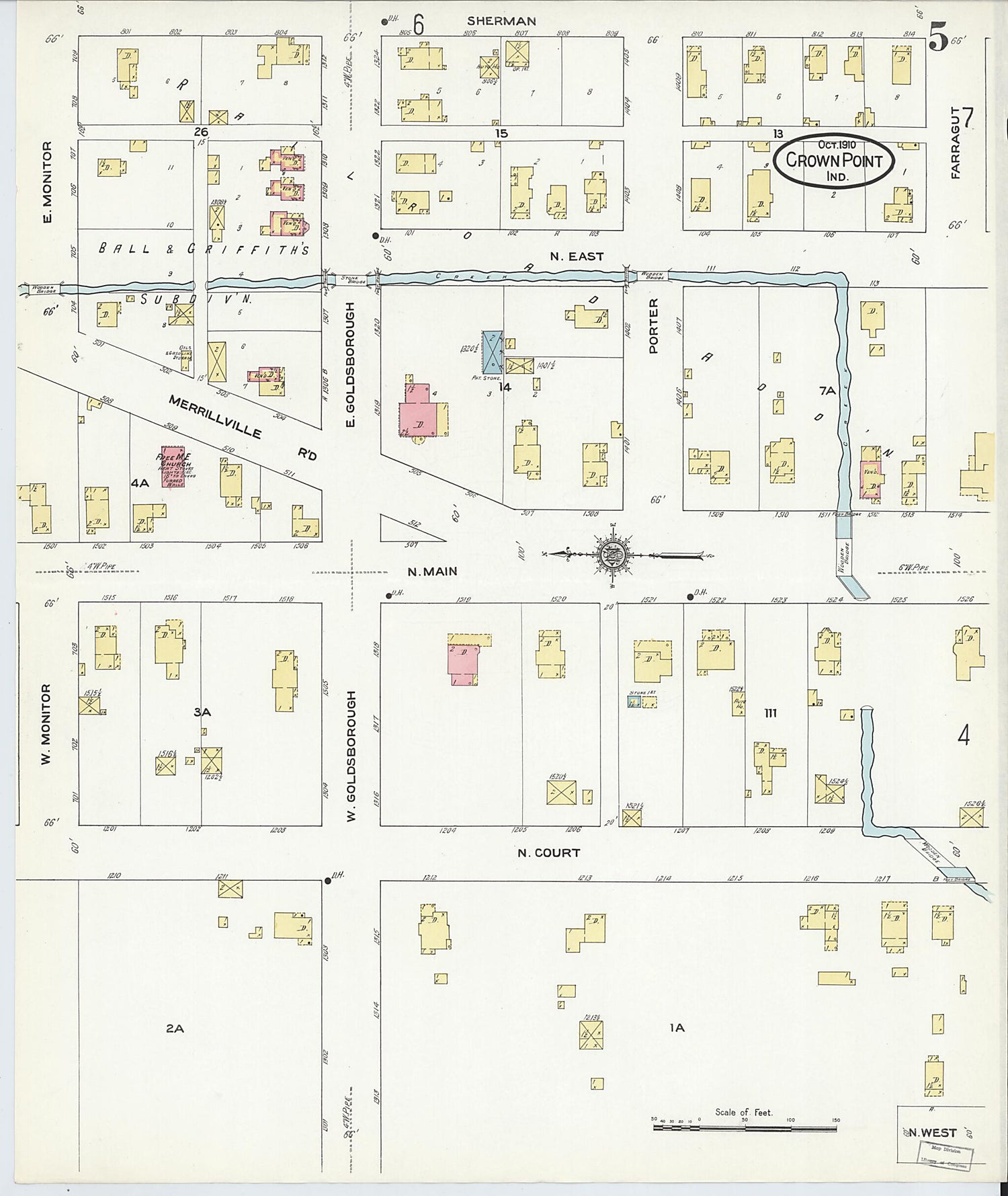 This old map of Crown Point, Lake County, Indiana was created by Sanborn Map Company in 1910