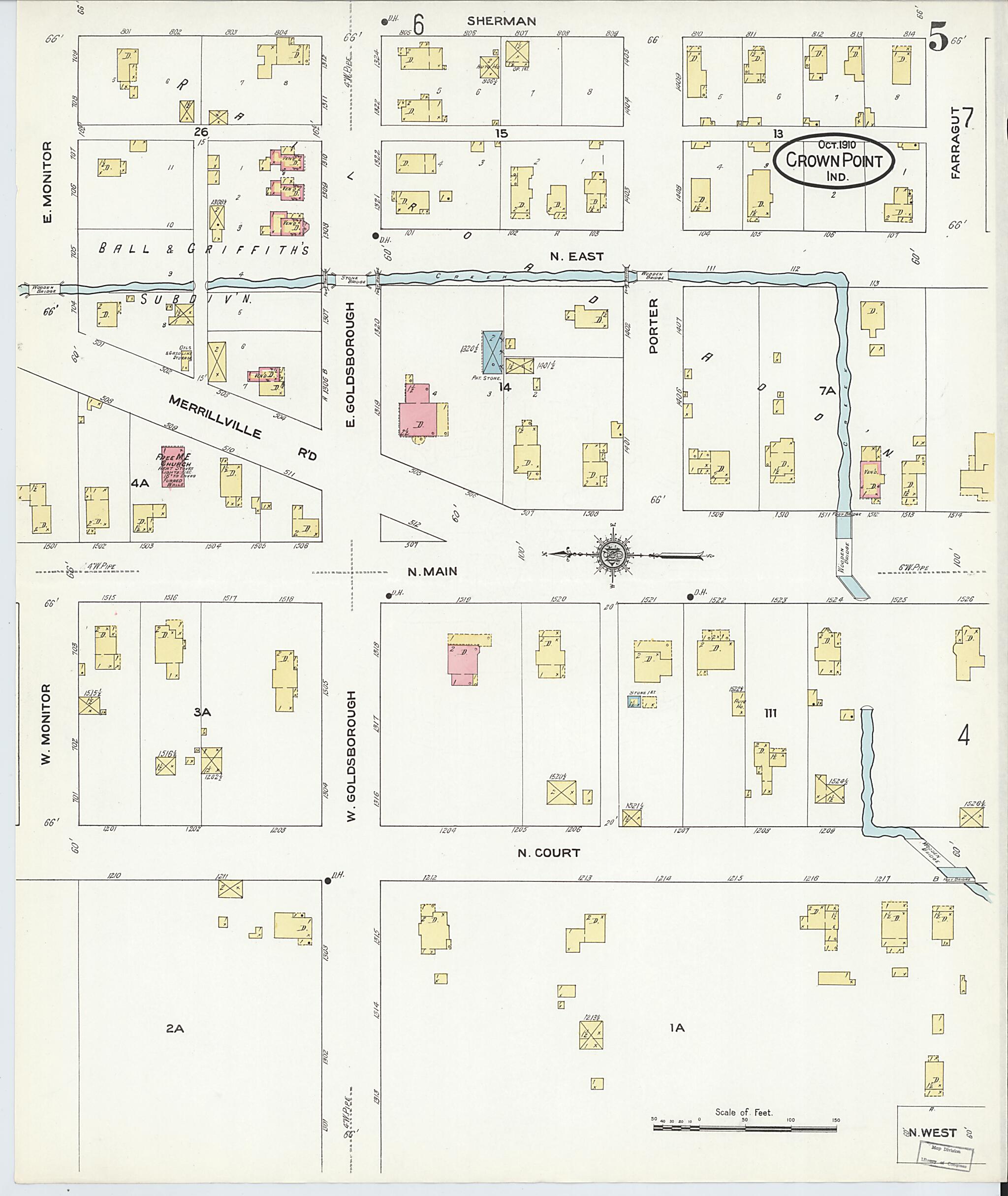 This old map of Crown Point, Lake County, Indiana was created by Sanborn Map Company in 1910