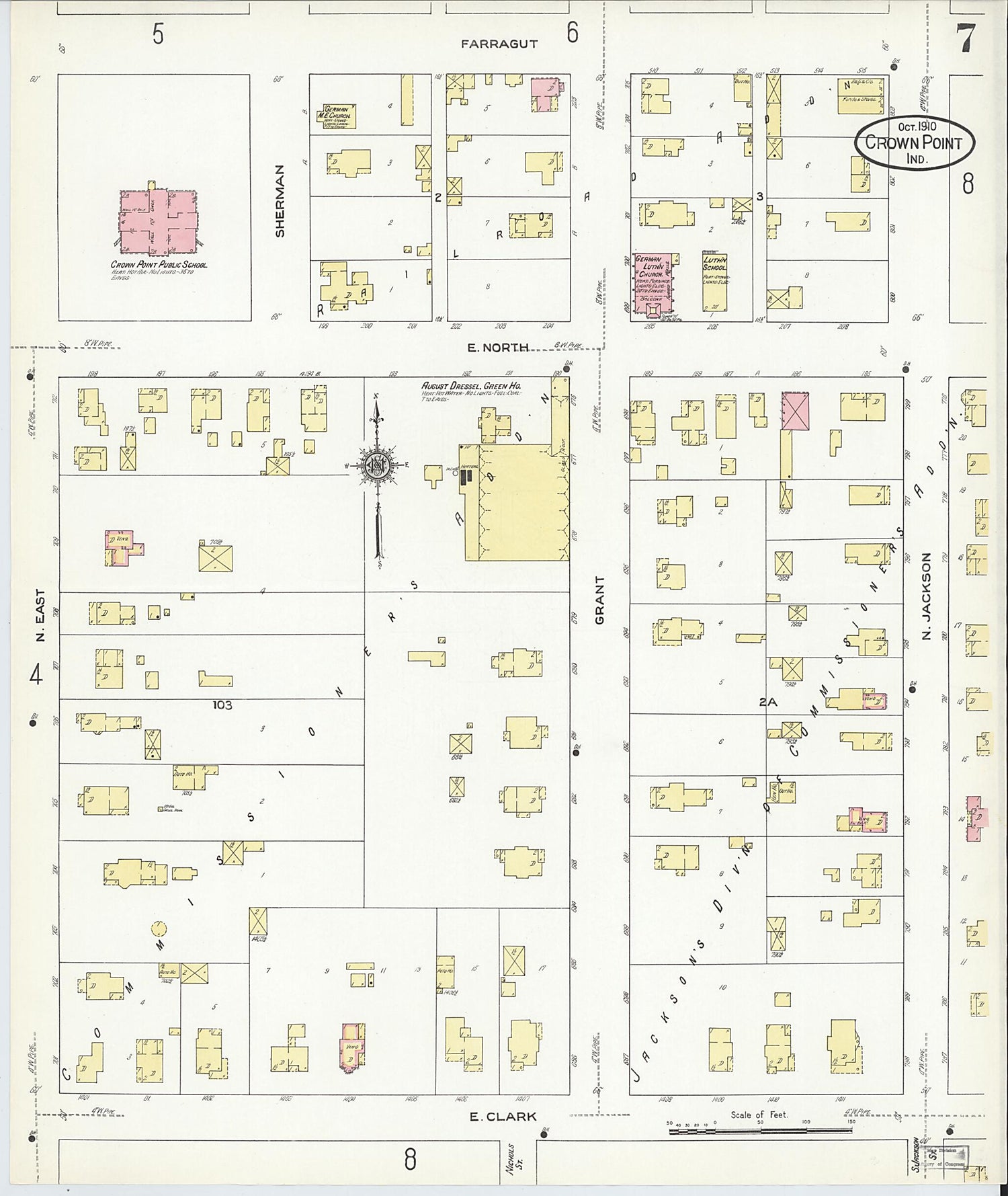 This old map of Crown Point, Lake County, Indiana was created by Sanborn Map Company in 1910