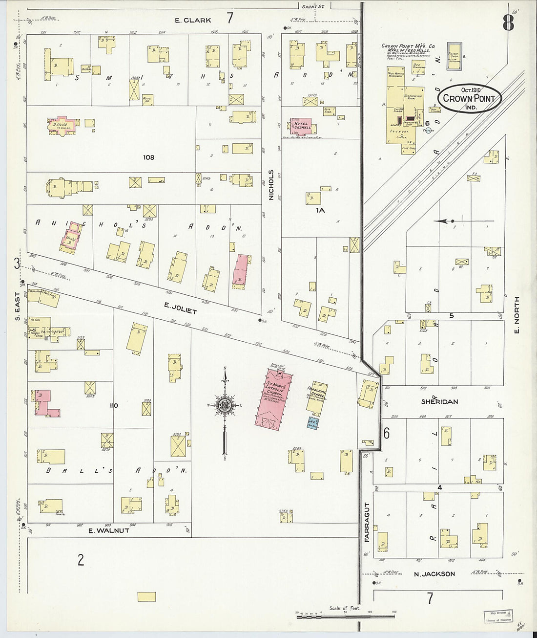 This old map of Crown Point, Lake County, Indiana was created by Sanborn Map Company in 1910