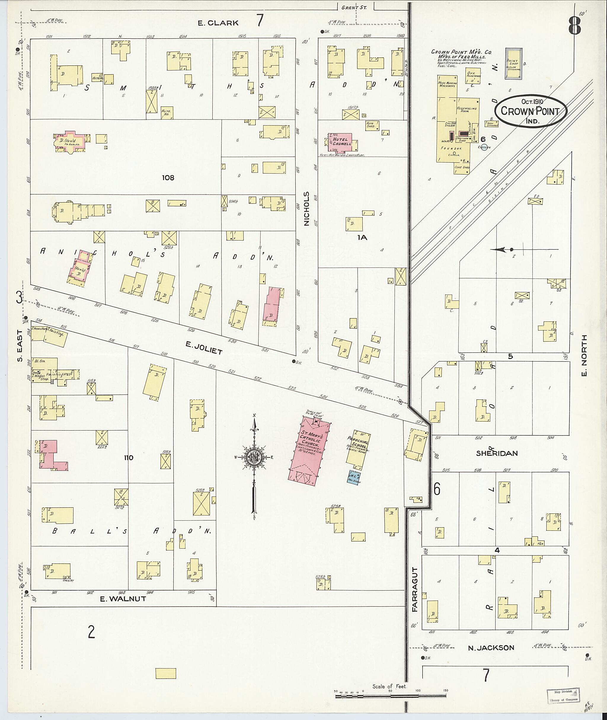 This old map of Crown Point, Lake County, Indiana was created by Sanborn Map Company in 1910