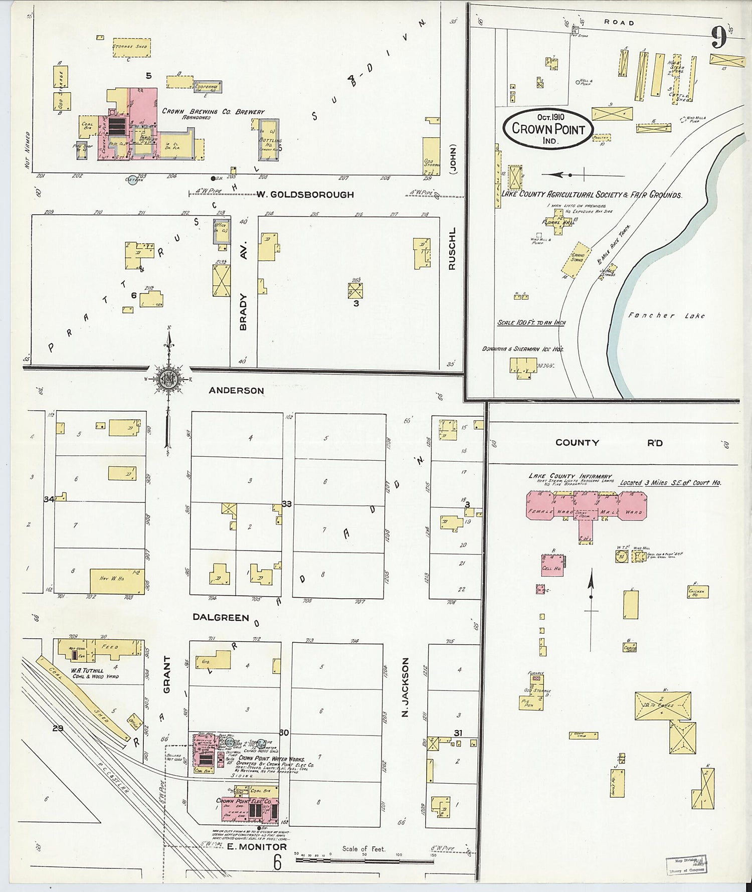 This old map of Crown Point, Lake County, Indiana was created by Sanborn Map Company in 1910