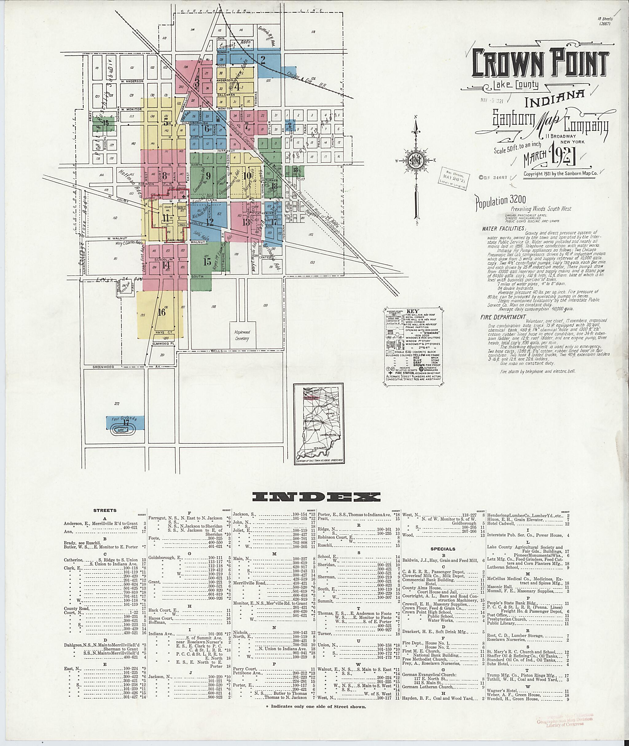 This old map of Crown Point, Lake County, Indiana was created by Sanborn Map Company in 1921