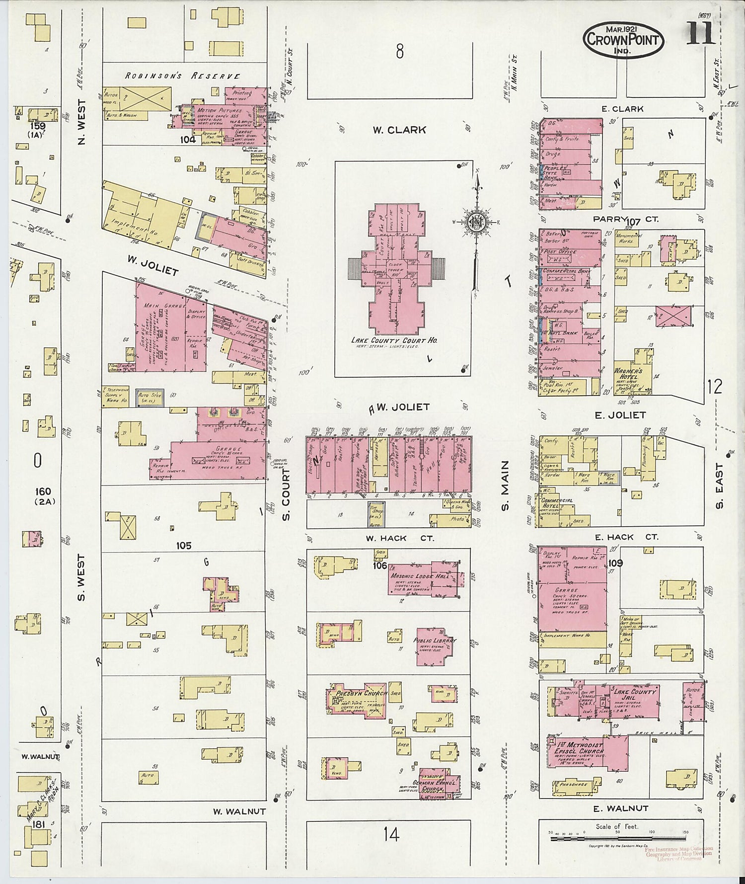 This old map of Crown Point, Lake County, Indiana was created by Sanborn Map Company in 1921