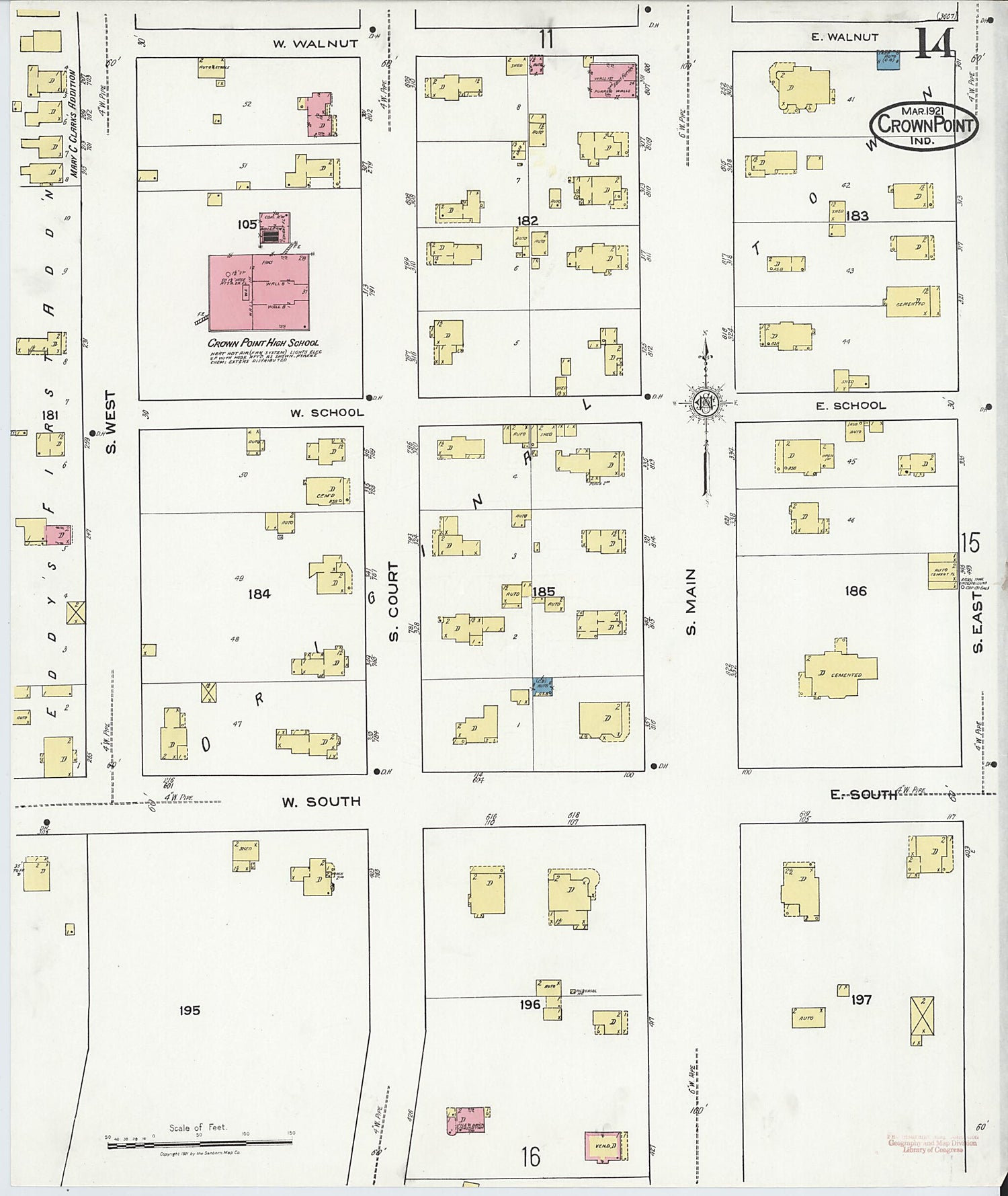 This old map of Crown Point, Lake County, Indiana was created by Sanborn Map Company in 1921