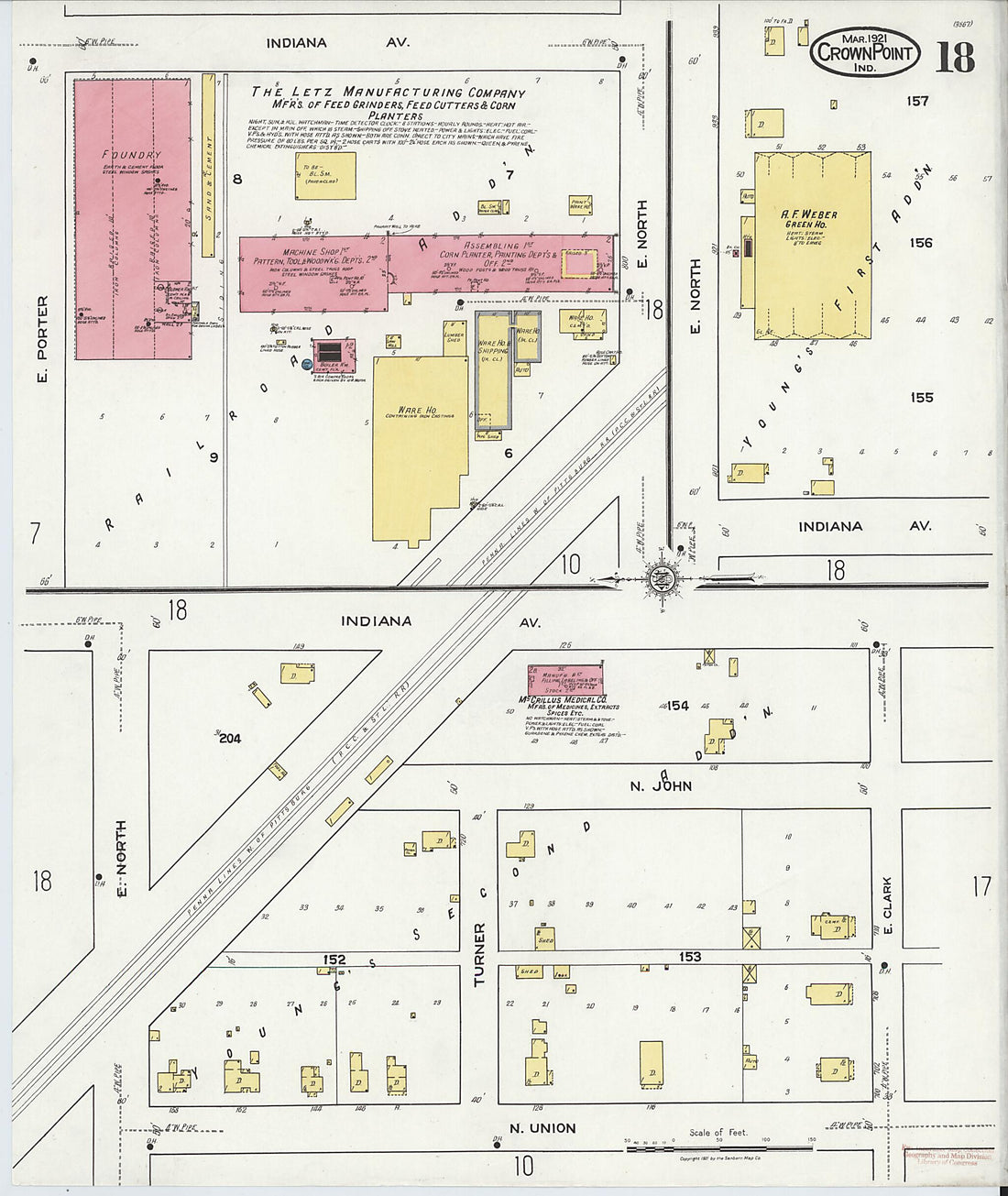 This old map of Crown Point, Lake County, Indiana was created by Sanborn Map Company in 1921