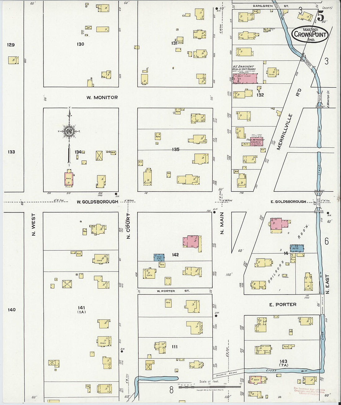 This old map of Crown Point, Lake County, Indiana was created by Sanborn Map Company in 1921