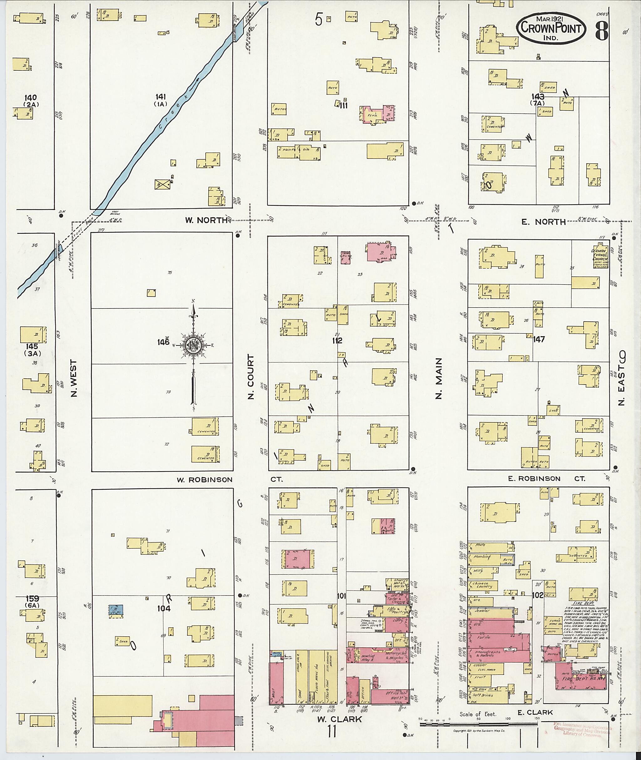 This old map of Crown Point, Lake County, Indiana was created by Sanborn Map Company in 1921