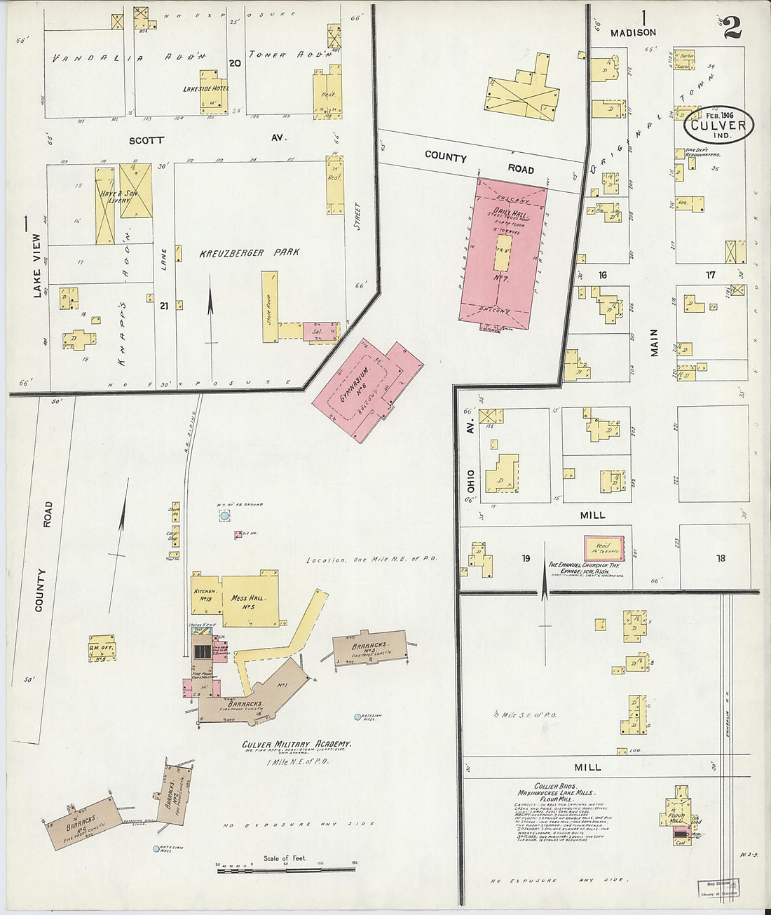 This old map of Culver, Marshall County, Indiana was created by Sanborn Map Company in 1906