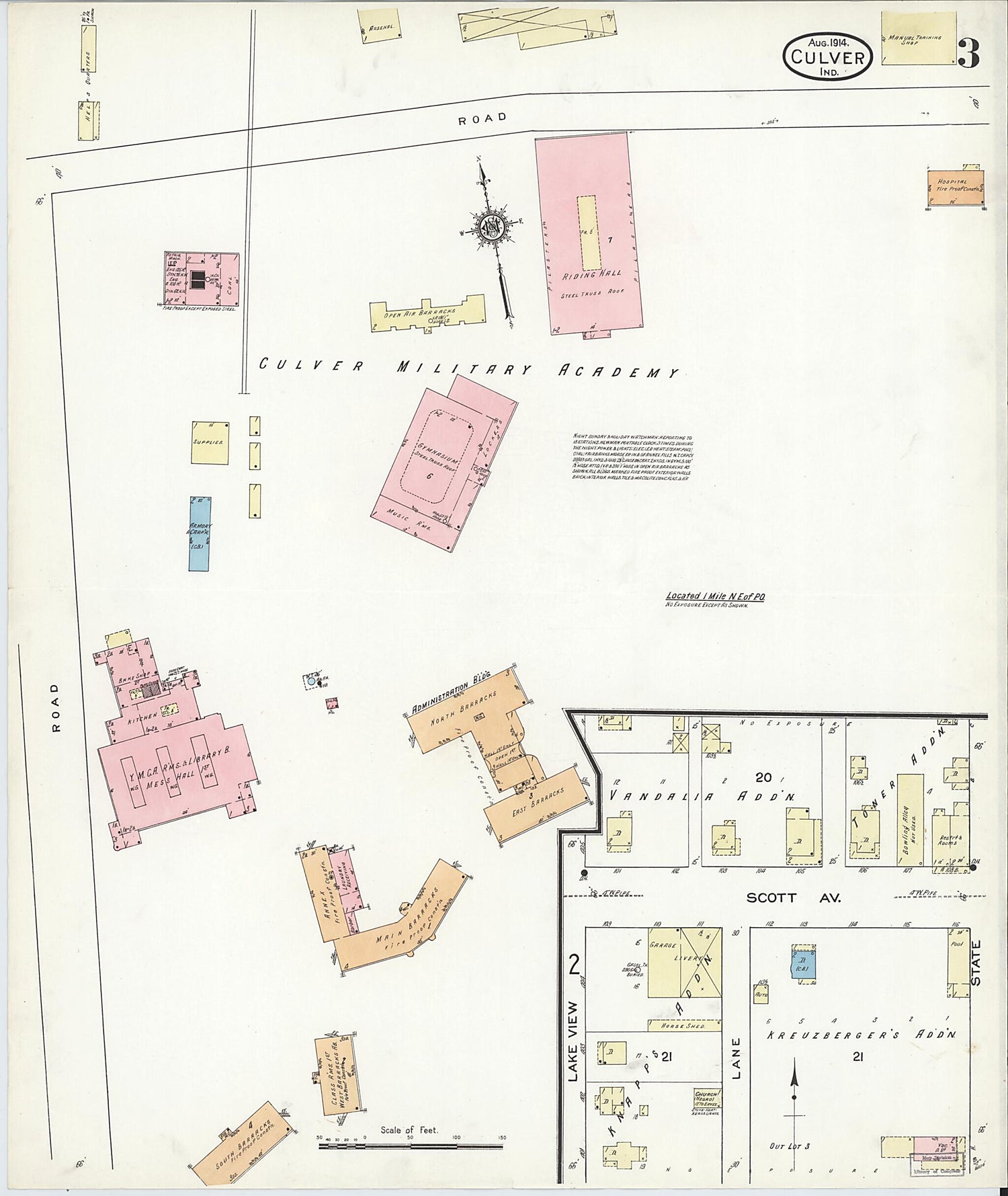 This old map of Culver, Marshall County, Indiana was created by Sanborn Map Company in 1914